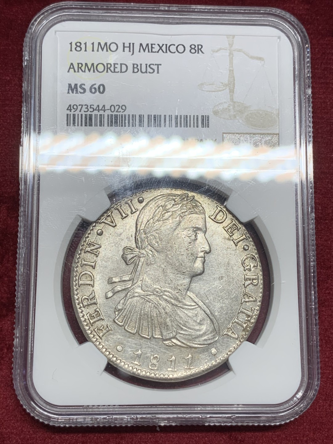 《竞宝斋》西.葡及其殖民地国家专场-第70场（全场不限金额包邮） NGC-MS60 墨西哥双柱 费迪南七世 1811年 双柱大银币 过渡年份 潜力巨大 PL底板
