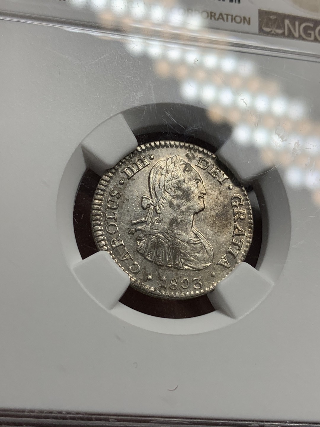 《竞宝斋》西.葡及其殖民地国家专场-第70场（全场不限金额包邮） NGC-AU55 墨西哥卡洛斯四世 1803年 1里亚尔银币 原味原光 小耗子 好品难得