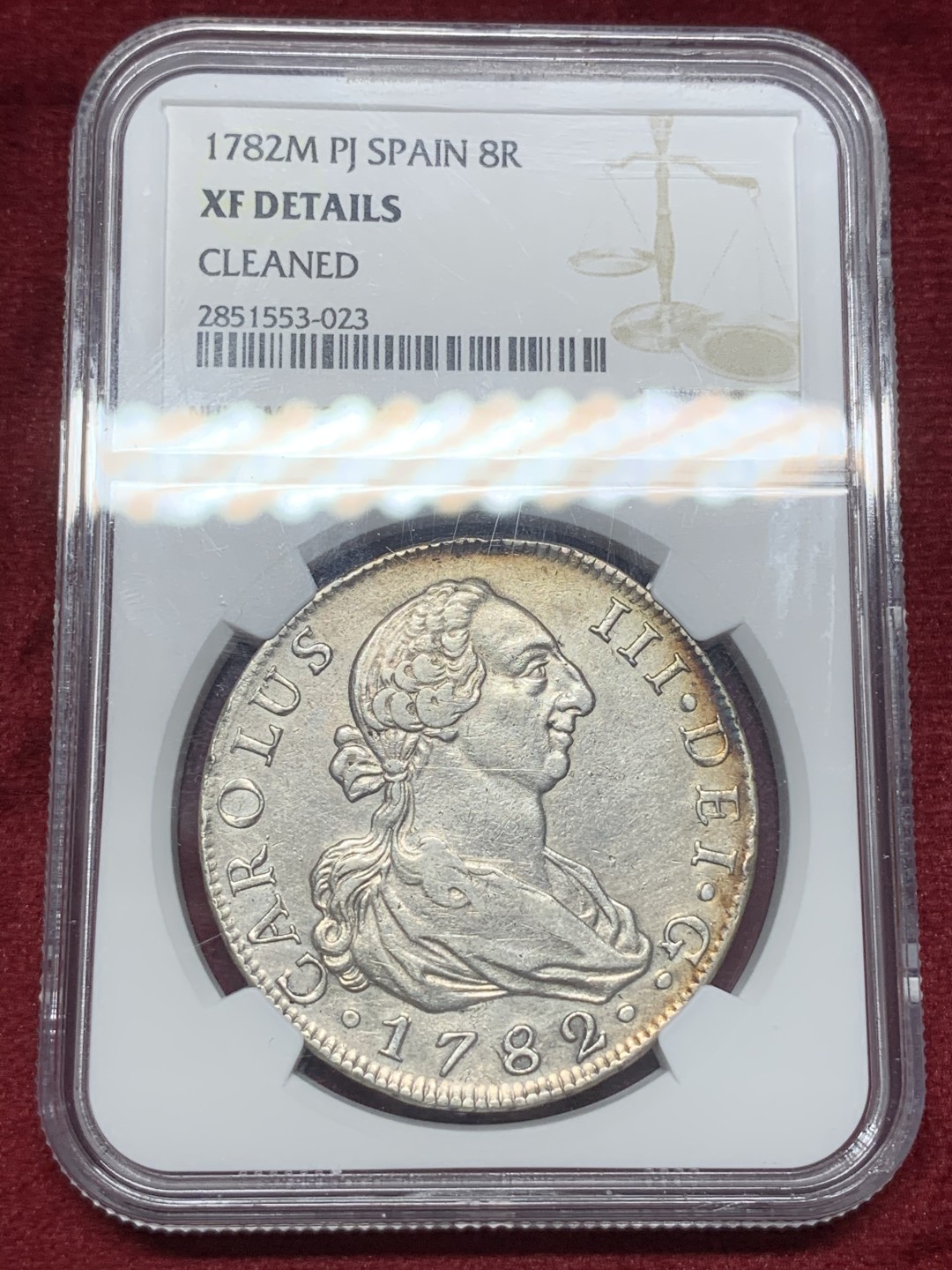 《竞宝斋》西.葡及其殖民地国家专场-第70场（全场不限金额包邮） NGC 西班牙本土 1782年 卡洛斯三世 马德里厂8R银币，特年 环彩包浆 人物形象