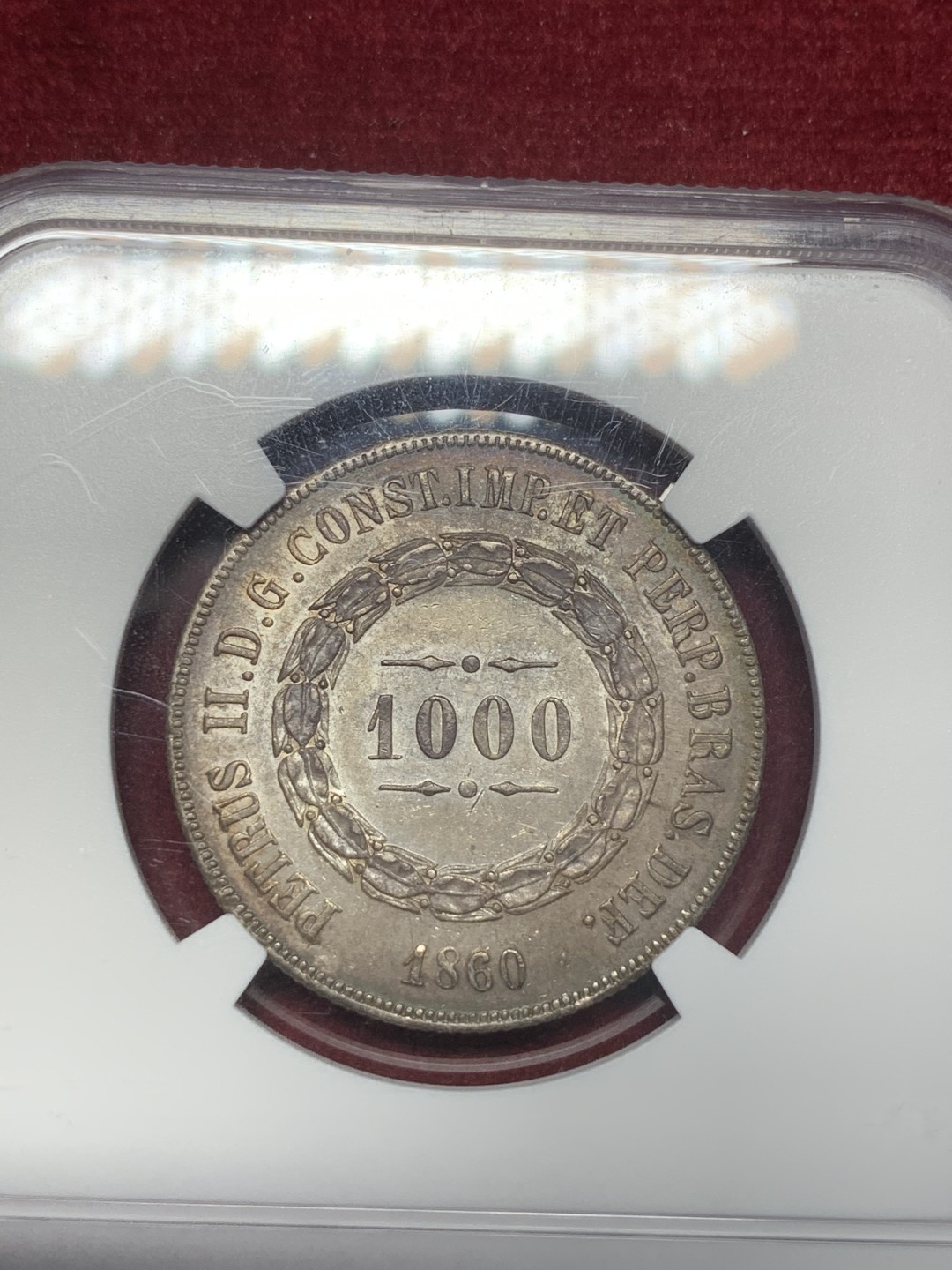 《竞宝斋》西.葡及其殖民地国家专场-第70场（全场不限金额包邮） NGC-62 葡属巴西 1860年 1000里斯  双面深彩包浆 难得状态 值得收藏