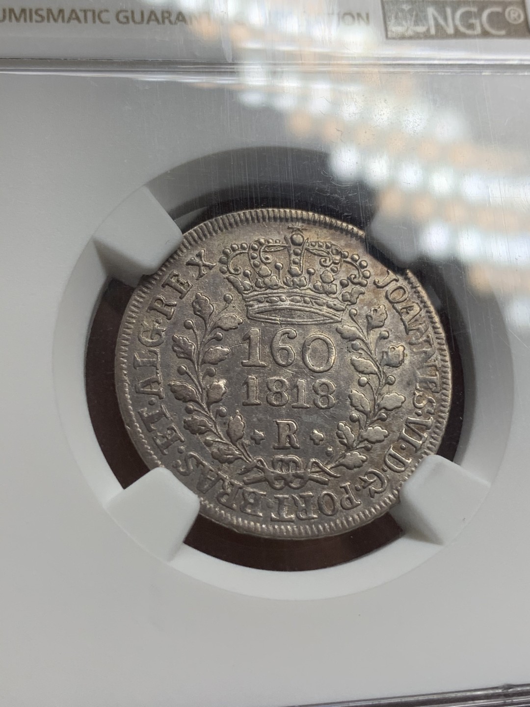 《竞宝斋》西.葡及其殖民地国家专场-第70场（全场不限金额包邮） NGC-AU53 葡属巴西  1818年R版 160R粉彩 第四名分 960多见 160面值的确实少