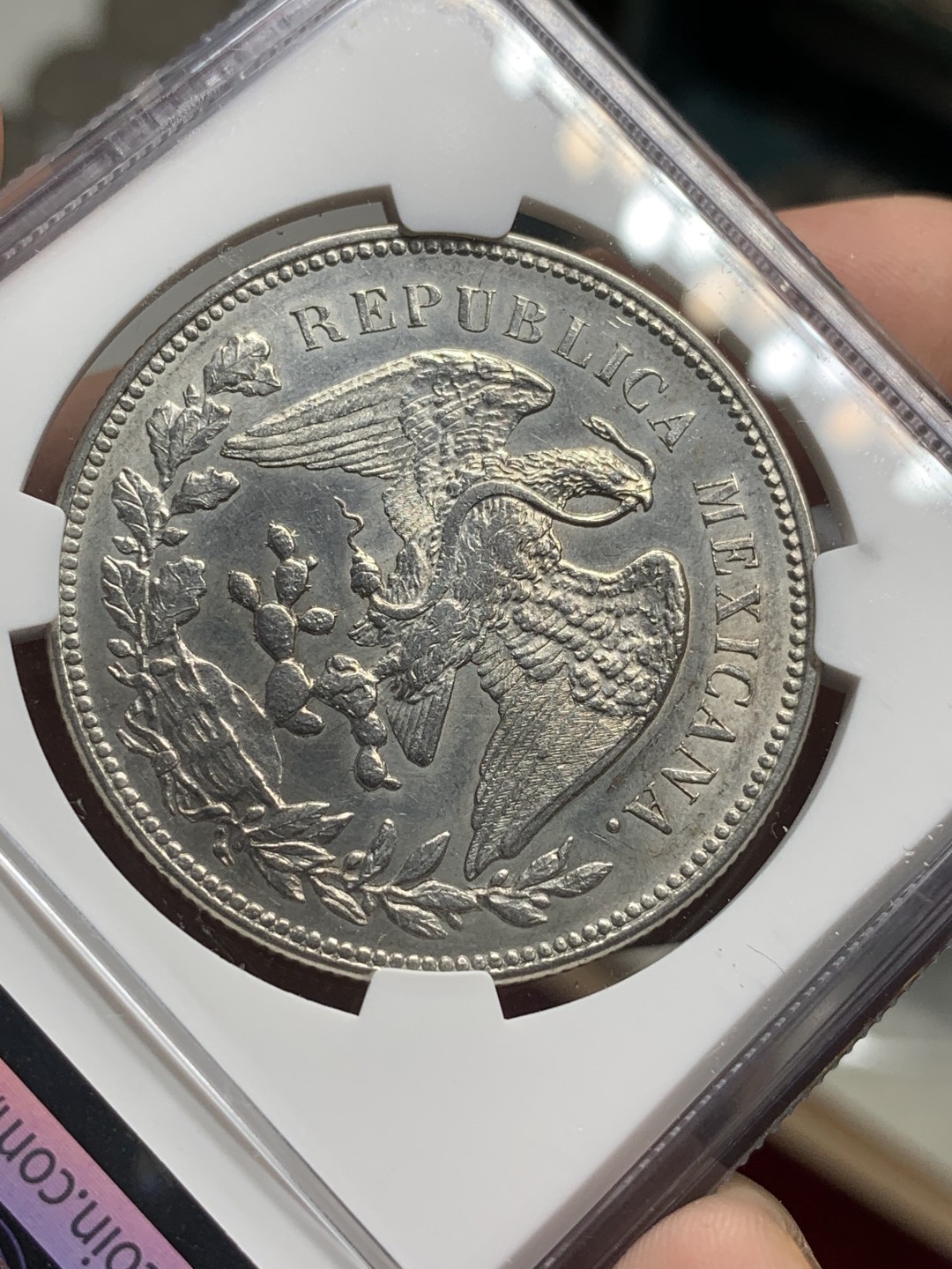 《竞宝斋》西.葡及其殖民地国家专场-第70场（全场不限金额包邮） NGC UNC 墨西哥 1908年MO AM版 直边 鹰洋银币 打制好 底光明显