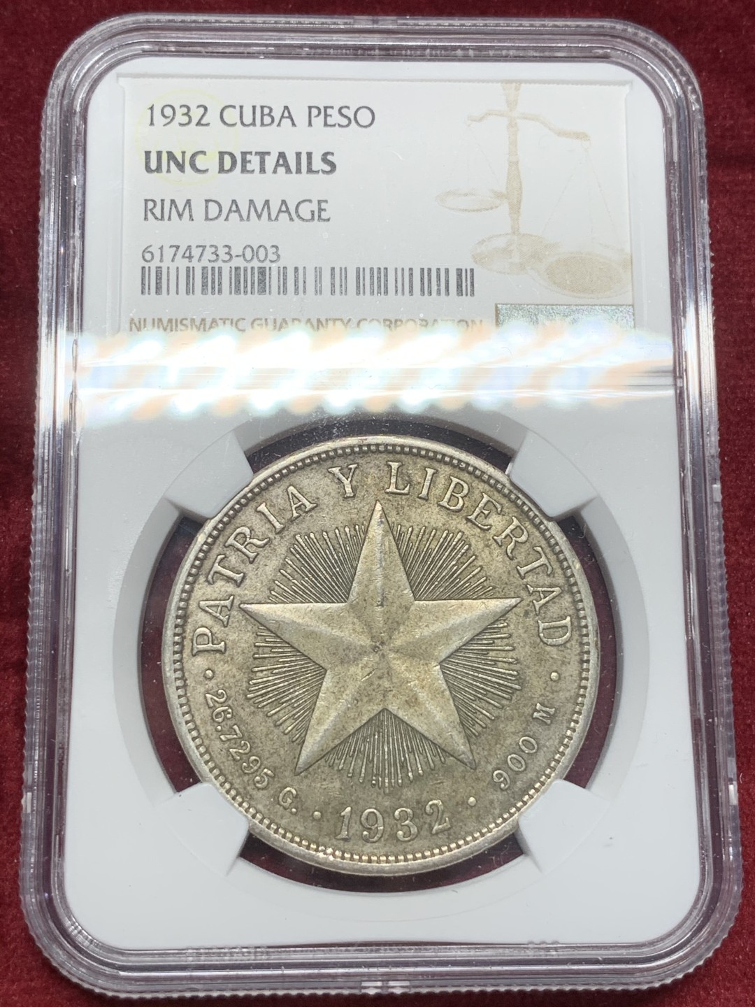 《竞宝斋》西.葡及其殖民地国家专场-第70场（全场不限金额包邮） NGC-UNC 古巴1932年 大五星 1比索 银币 双面原味包浆 细节好