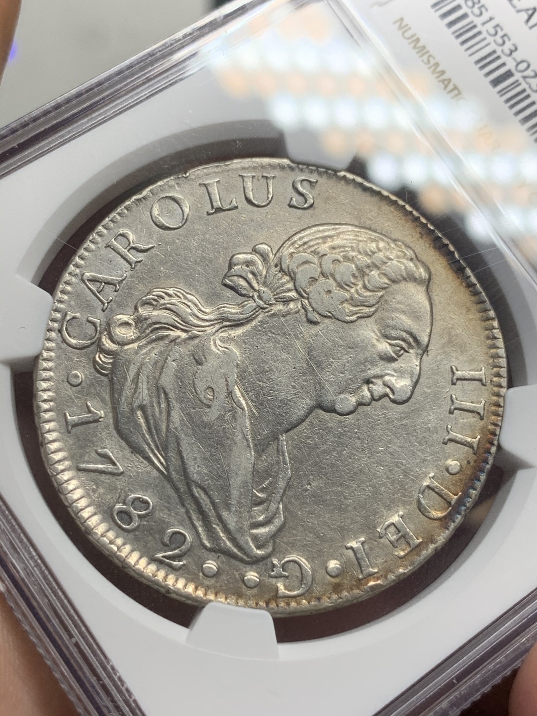 《竞宝斋》西.葡及其殖民地国家专场-第70场（全场不限金额包邮） NGC 西班牙本土 1782年 卡洛斯三世 马德里厂8R银币，特年 环彩包浆 人物形象