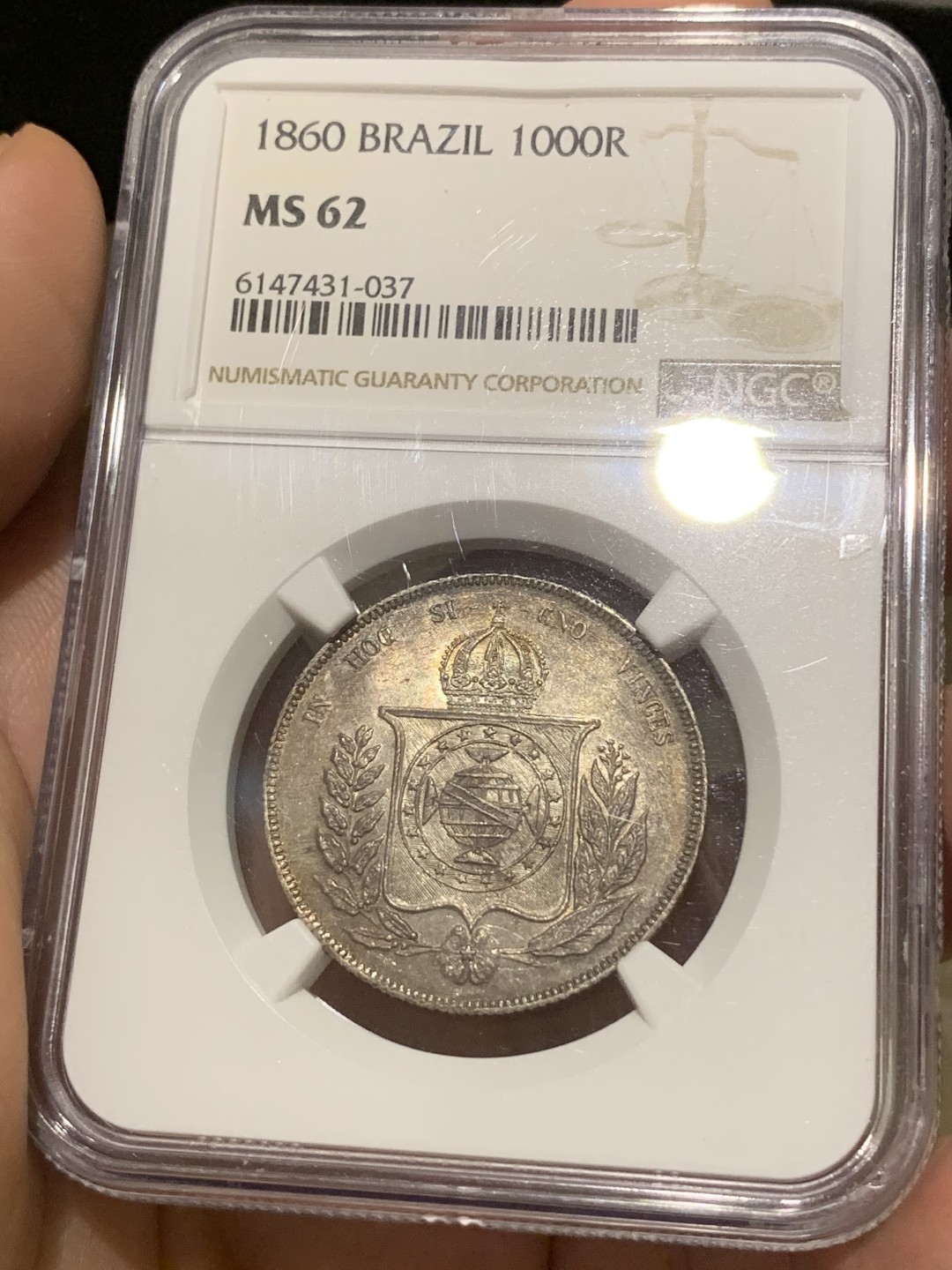 《竞宝斋》西.葡及其殖民地国家专场-第70场（全场不限金额包邮） NGC-62 葡属巴西 1860年 1000里斯  双面深彩包浆 难得状态 值得收藏