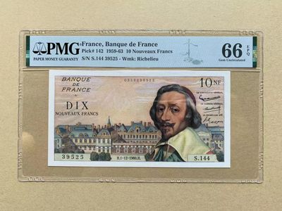 【Blue Auction】✨世界纸币精拍第199期  - 【无47】法国 1959-63年10新法郎 PMG66EPQ 红衣主教