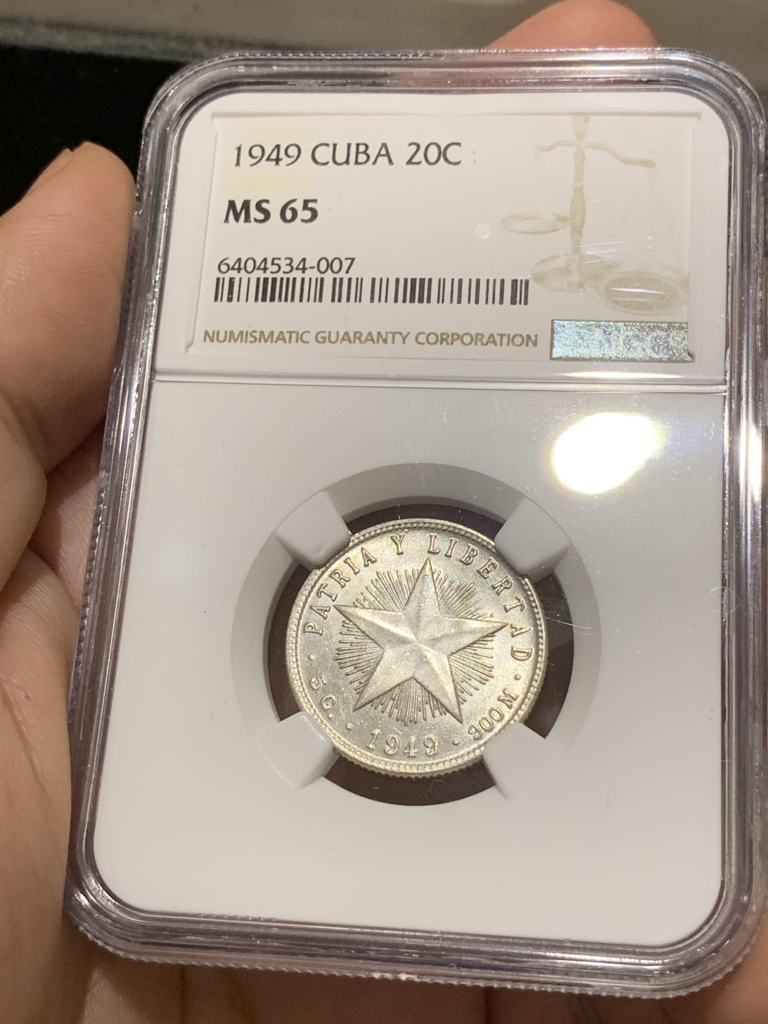 《竞宝斋》西.葡及其殖民地国家专场-第70场（全场不限金额包邮） NGC-MS65 古巴 1949年 大五星 20分银币 顶级分数 最新成交312美元，65+的2000美元 性价比极高