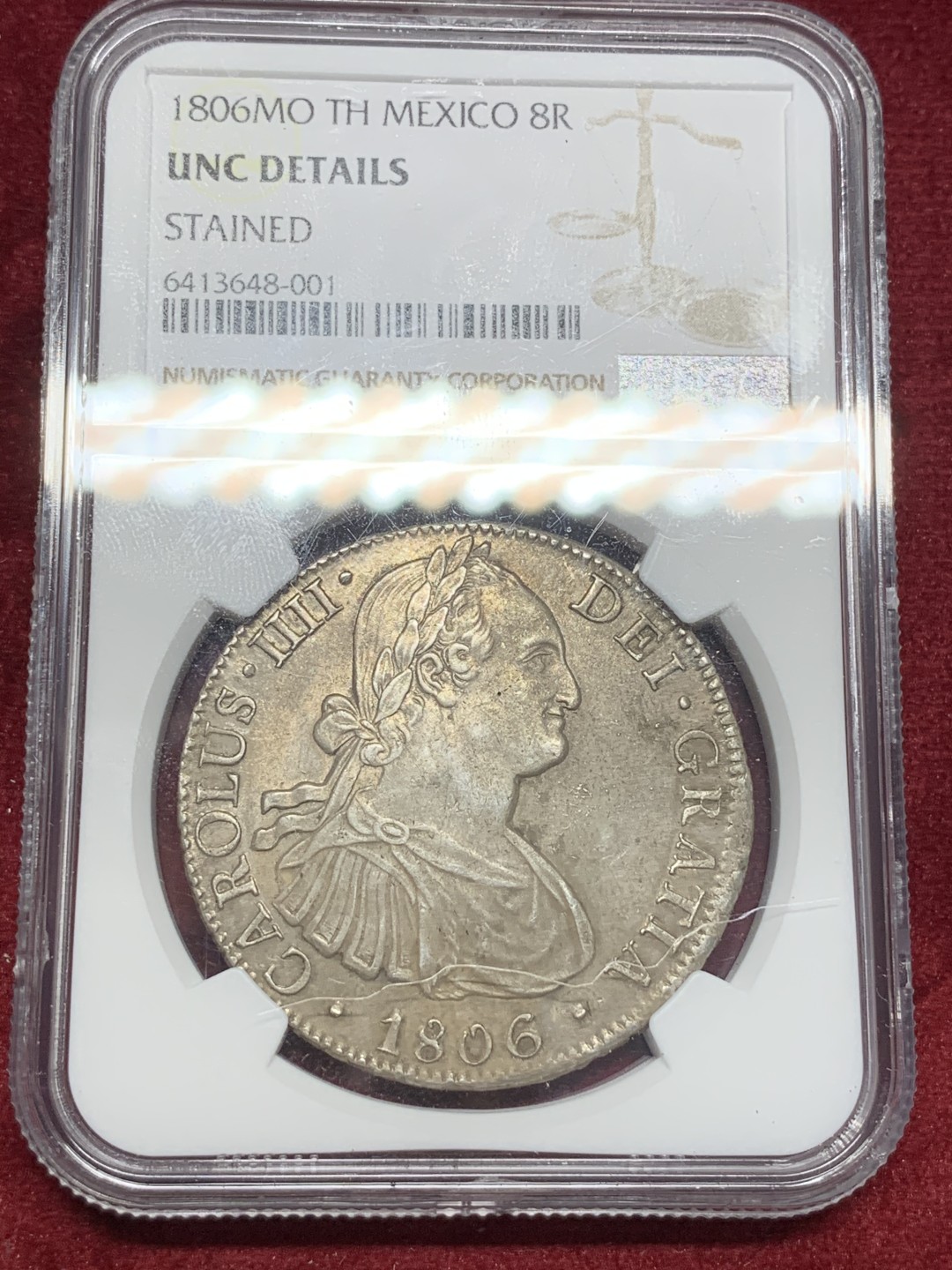 《竞宝斋》西.葡及其殖民地国家专场-第70场（全场不限金额包邮） NGC-UNCD 墨西哥 1806年 卡洛斯四世双柱8R大银币 双面深打好状态背面带点光