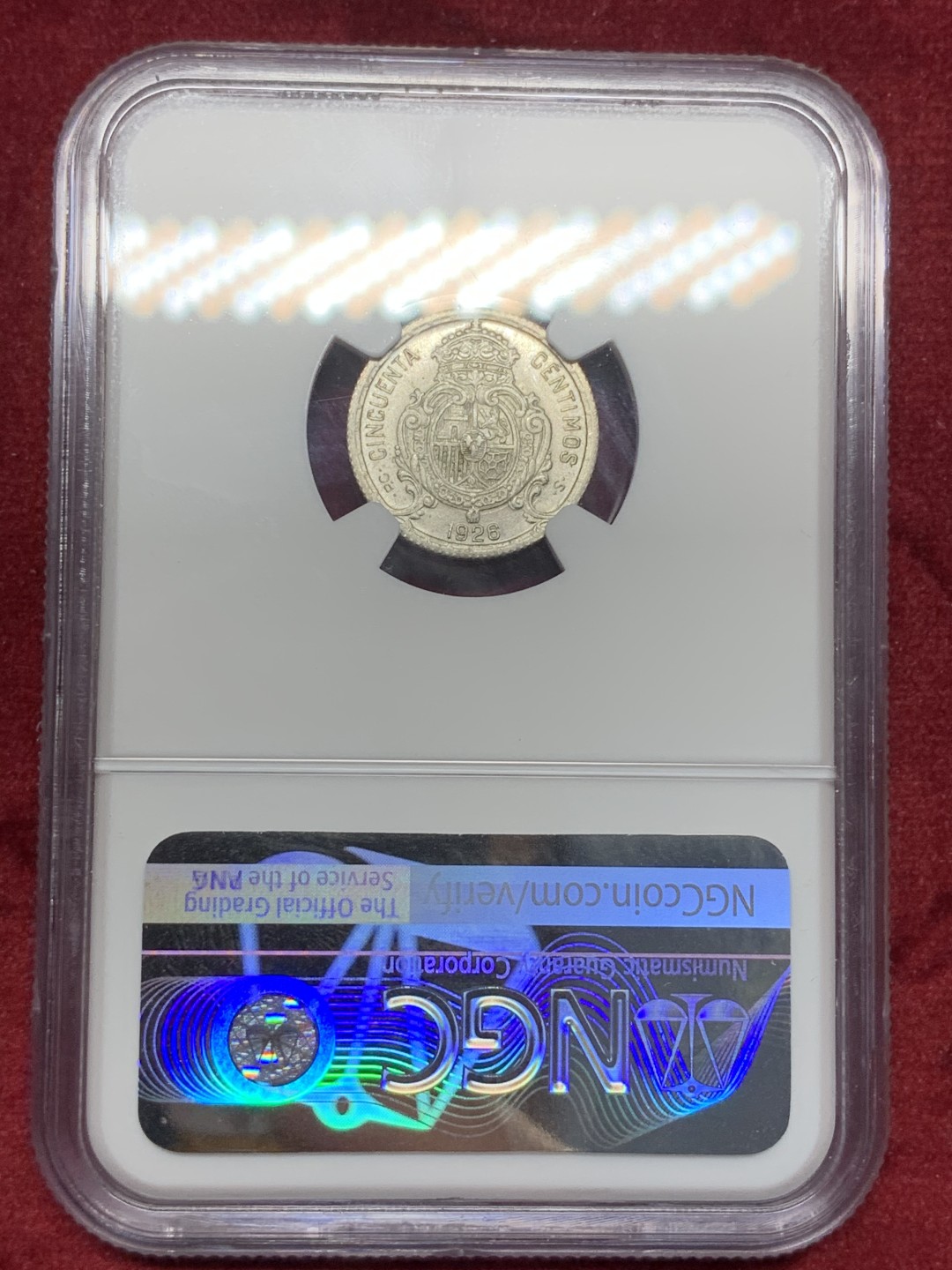 《竞宝斋》西.葡及其殖民地国家专场-第70场（全场不限金额包邮） NGC MS63 西班牙 阿方索十三世 1926年 50分银币 正反银光 状态好