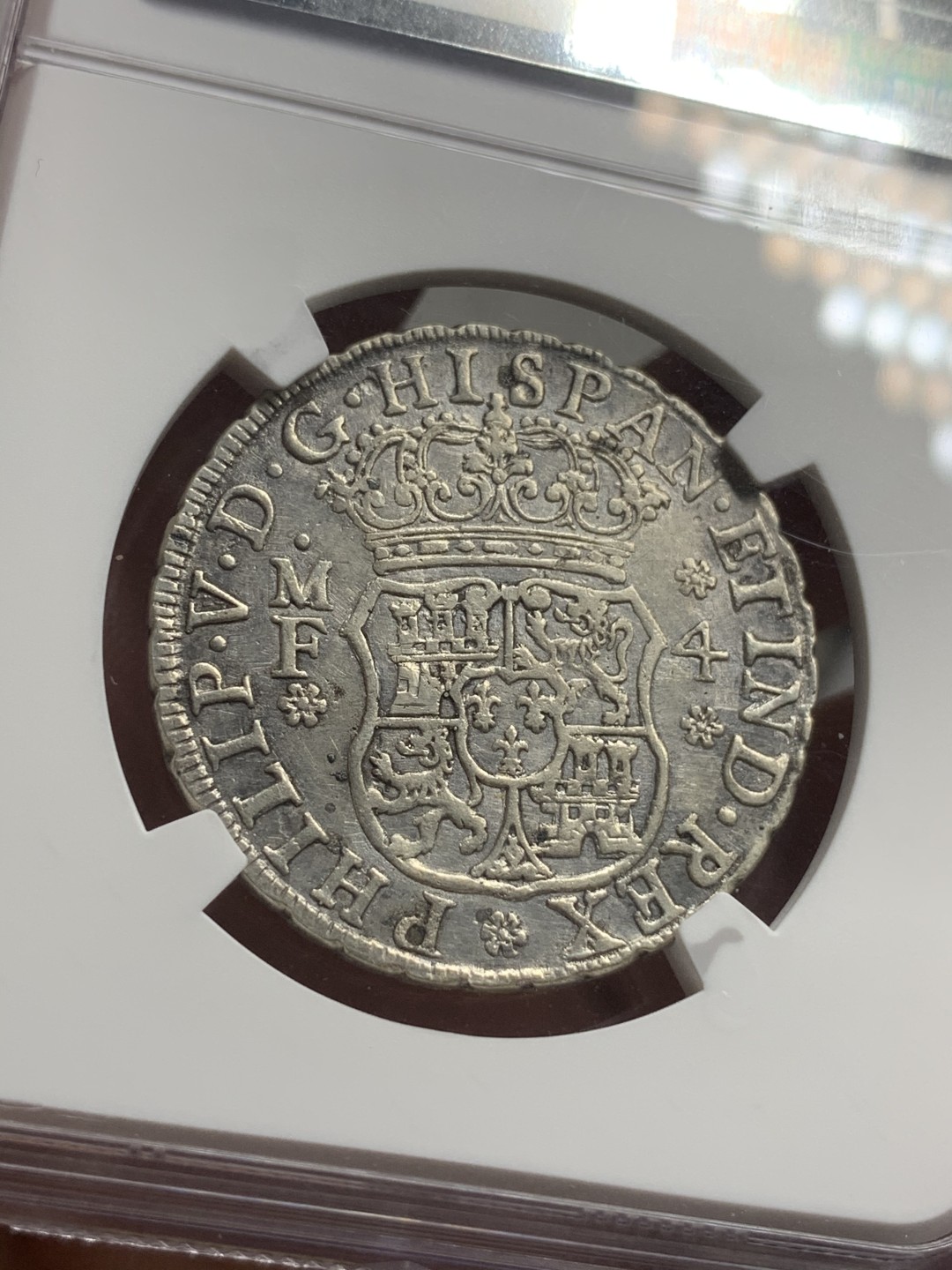 《竞宝斋》西.葡及其殖民地国家专场-第70场（全场不限金额包邮） NGC 评级 墨西哥 1745年 菲利普五世4R 地球双柱银币 细节好给的VF 太低