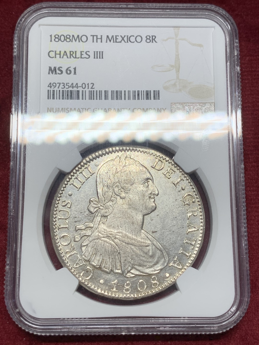 《竞宝斋》西.葡及其殖民地国家专场-第70场（全场不限金额包邮） NGC-MS61 西属墨西哥 卡四 1808年  8里亚尔双柱大银币 状态不输62