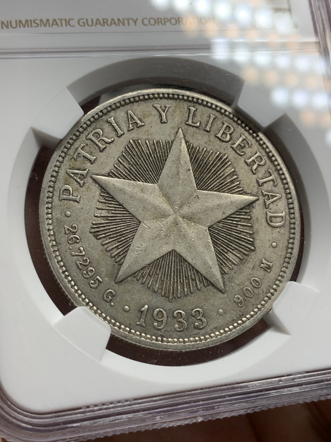 《竞宝斋》西.葡及其殖民地国家专场-第70场（全场不限金额包邮） NGC-AU55 古巴1933年 大五星1比索 银币 大热品种 双面 老包浆