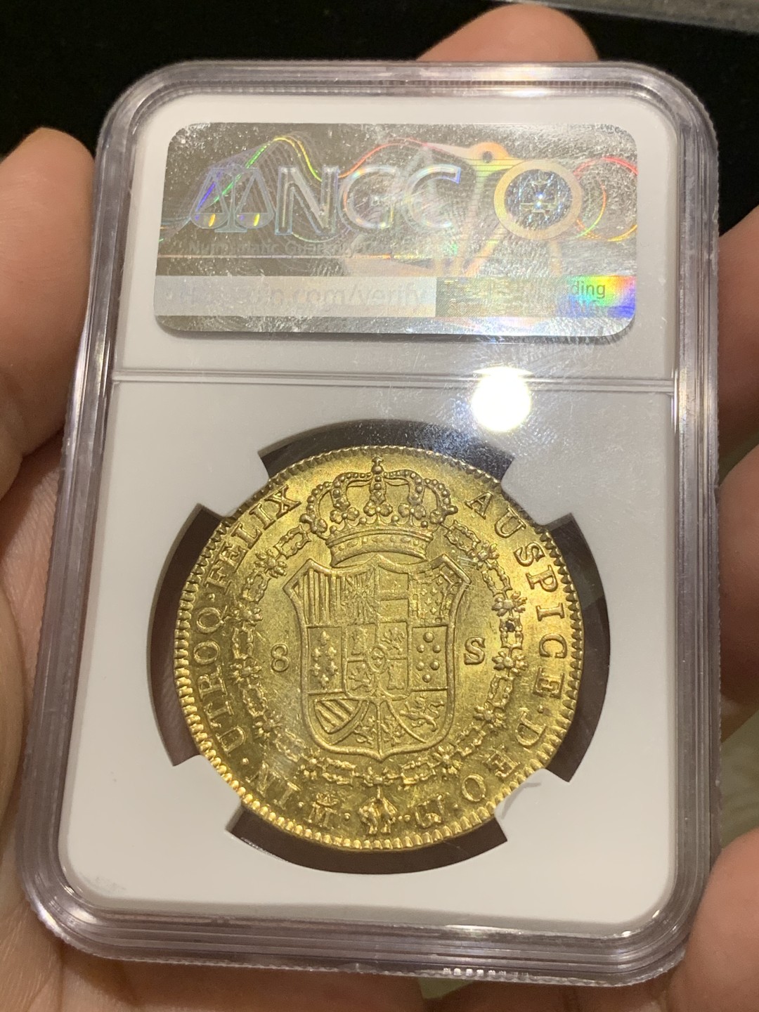 《竞宝斋》西.葡及其殖民地国家专场-第70场（全场不限金额包邮） NGC-AU58 西班牙本土 1814年 费迪南七世 8埃斯库多 大金币 马德里造币厂 罕见 ms状态 背面镜面 克劳斯目录XF40  5000刀 藏家必备