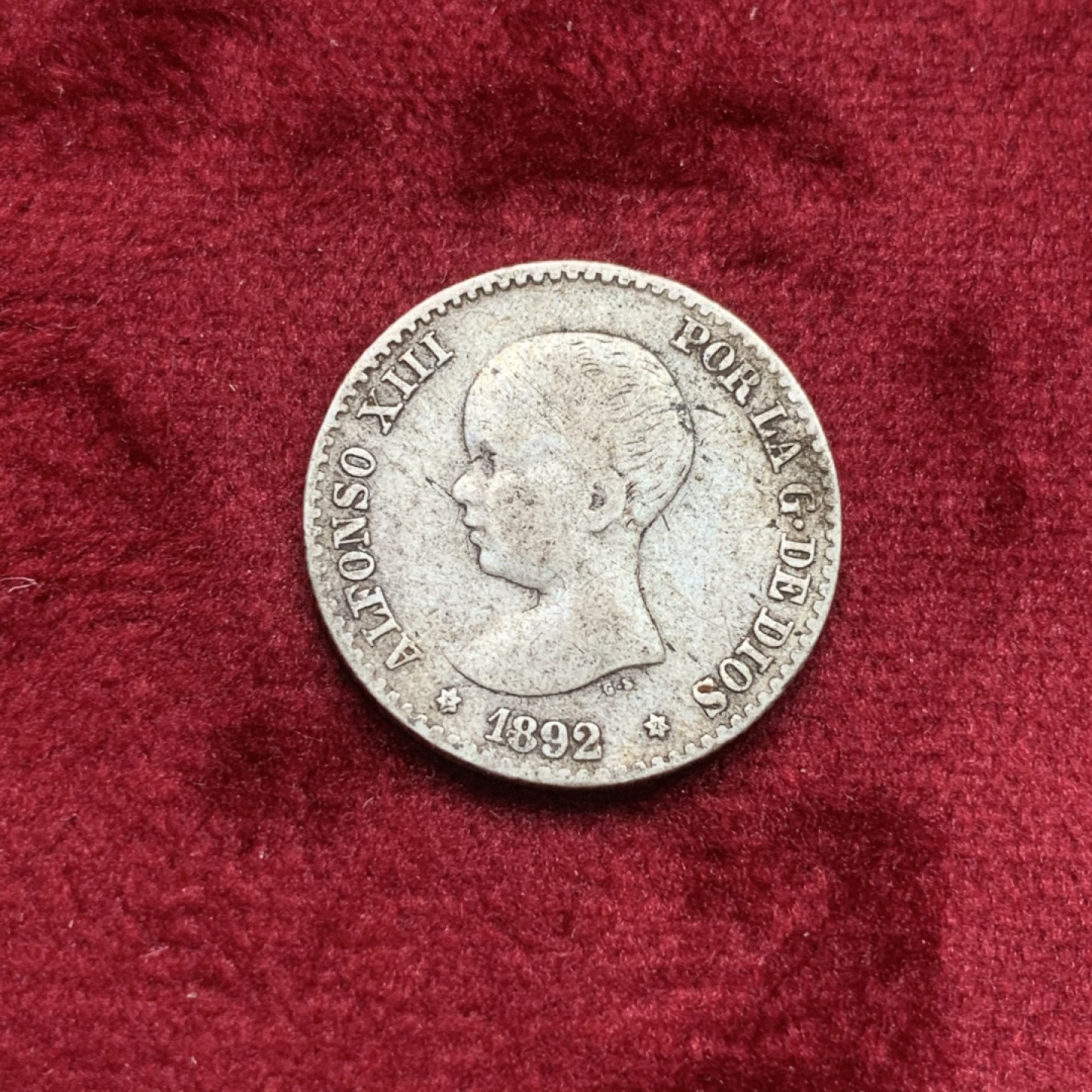 《竞宝斋》西.葡及其殖民地国家专场-第70场（全场不限金额包邮） 西班牙 1892年 阿方索十三世 小光头  50分 银币 少见品种 配套必选