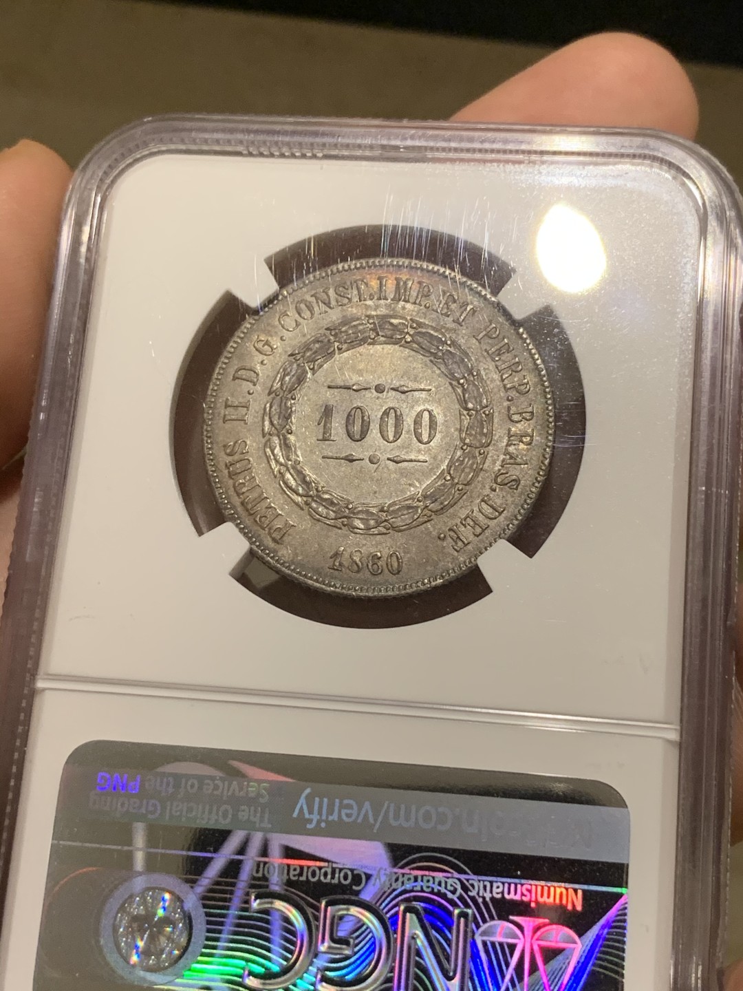 《竞宝斋》西.葡及其殖民地国家专场-第70场（全场不限金额包邮） NGC-62 葡属巴西 1860年 1000里斯  双面深彩包浆 难得状态 值得收藏