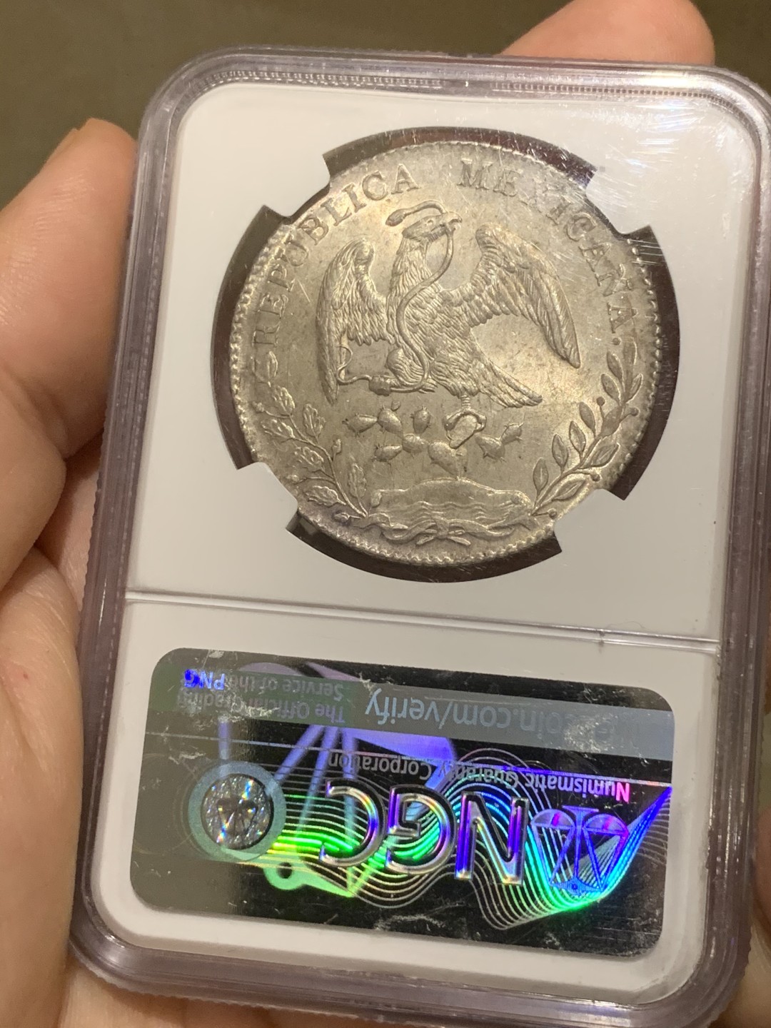 《竞宝斋》西.葡及其殖民地国家专场-第70场（全场不限金额包邮） NGC MS64 墨西哥 1893PI版 花边鹰洋 波多西最后一年 比较少的品种 底板光亮 羽毛好 淡五彩包浆