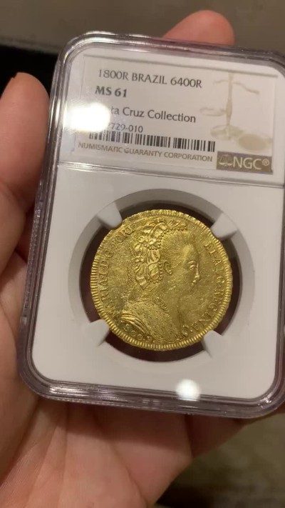 《竞宝斋》西.葡及其殖民地国家专场-第70场（全场不限金额包邮） NGC MS61 葡属 巴西1800年玛丽亚一世女王6400瑞斯金币，14.34克，名家旧藏，正背面深打略带PL感