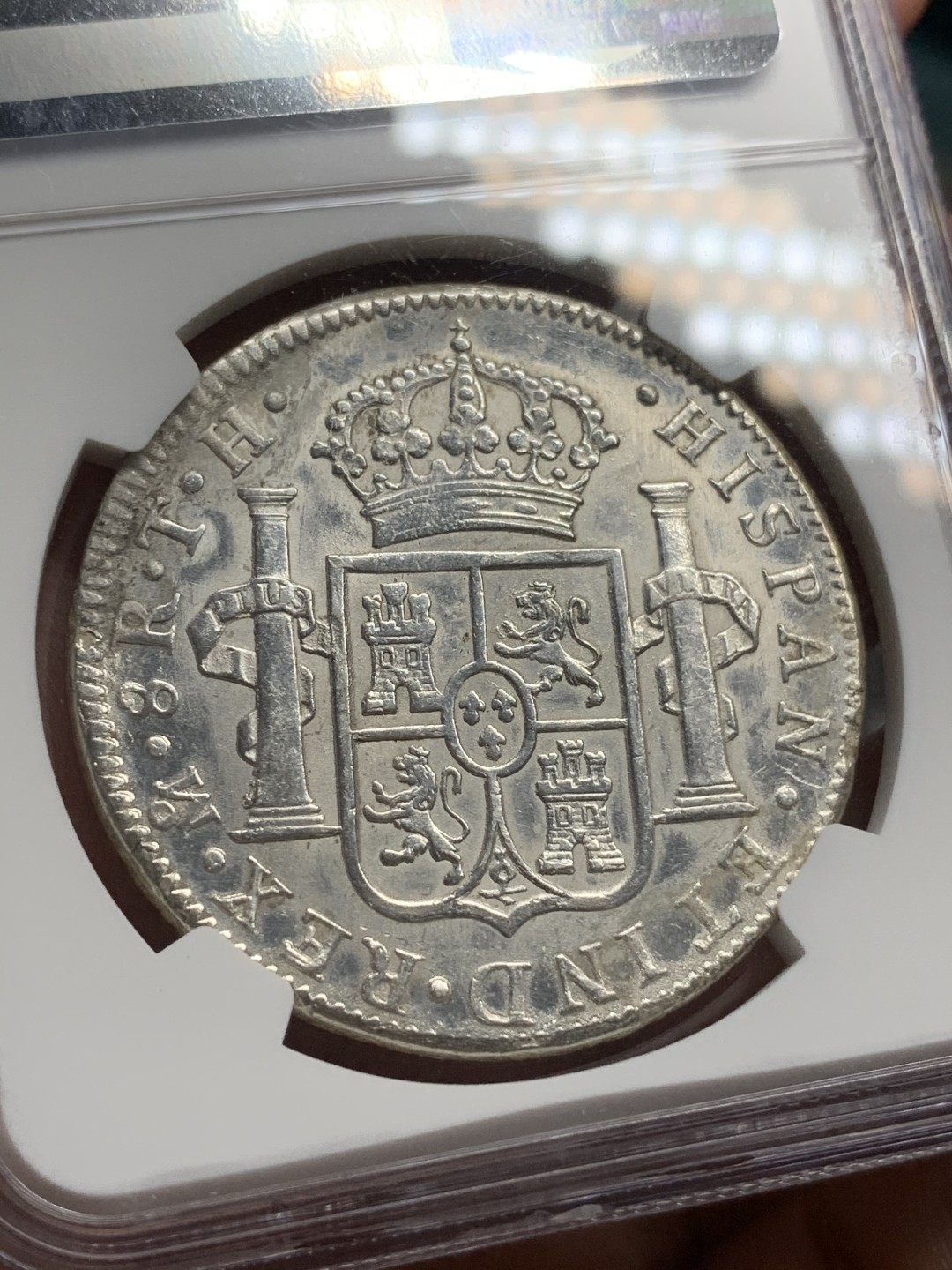 《竞宝斋》西.葡及其殖民地国家专场-第70场（全场不限金额包邮） NGC-AUD 墨西哥双柱 卡洛斯四世 1804年 8里亚尔双柱银币 严重深打 PL的底板