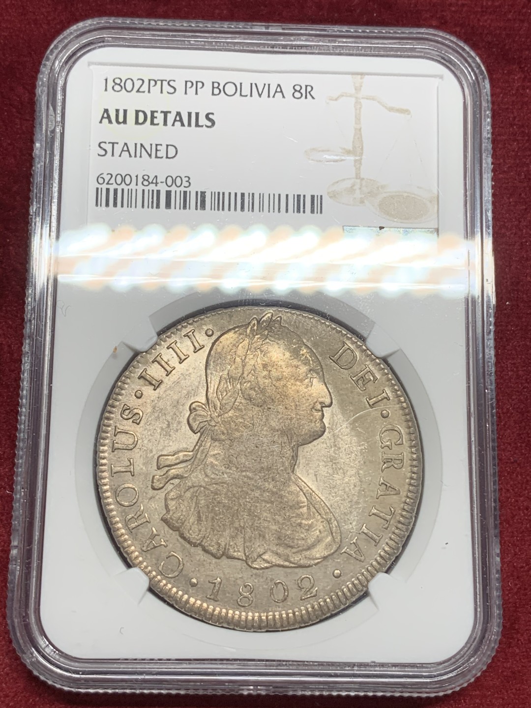 《竞宝斋》西.葡及其殖民地国家专场-第70场（全场不限金额包邮） NGC-AUD 玻利维亚 卡四 1802年 双柱大银币 相对少见的国家 实惠品