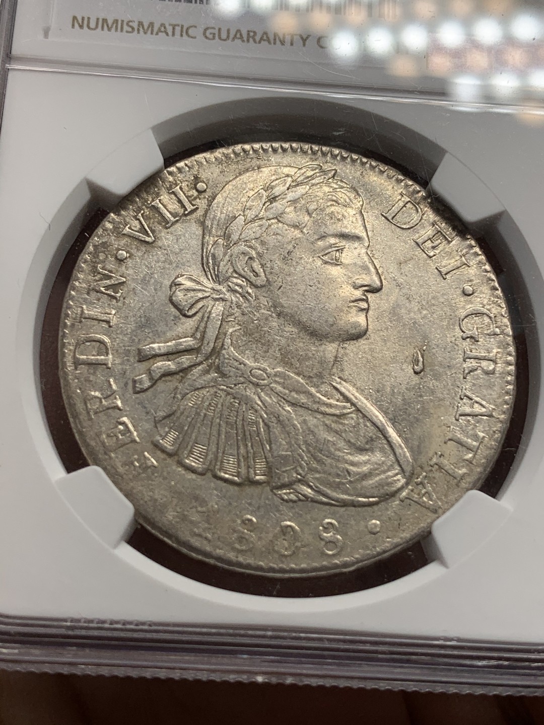 《竞宝斋》西.葡及其殖民地国家专场-第70场（全场不限金额包邮） NGC-MS60 墨西哥 费迪南七世 1808年 8里亚尔大银币 过渡年份 不是卡洛斯四世的1808 比较难得 