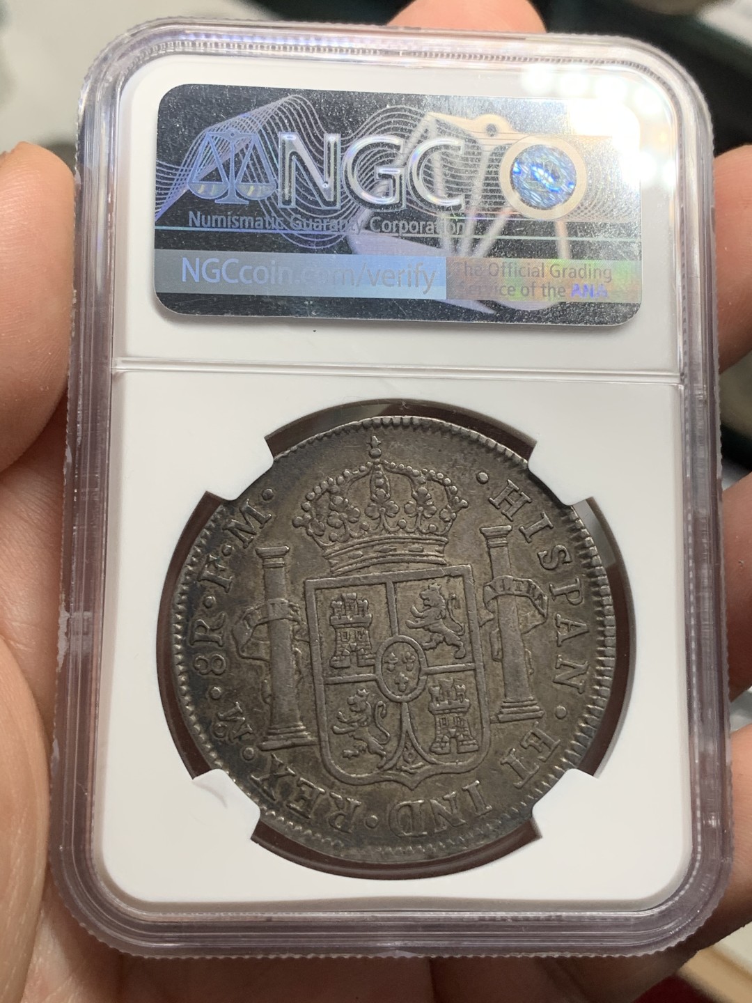 《竞宝斋》西.葡及其殖民地国家专场-第70场（全场不限金额包邮） NGC-AU53 炭黑哥 墨西哥 卡洛斯四世 1800年 双柱大银币 早期卡四 好味深打