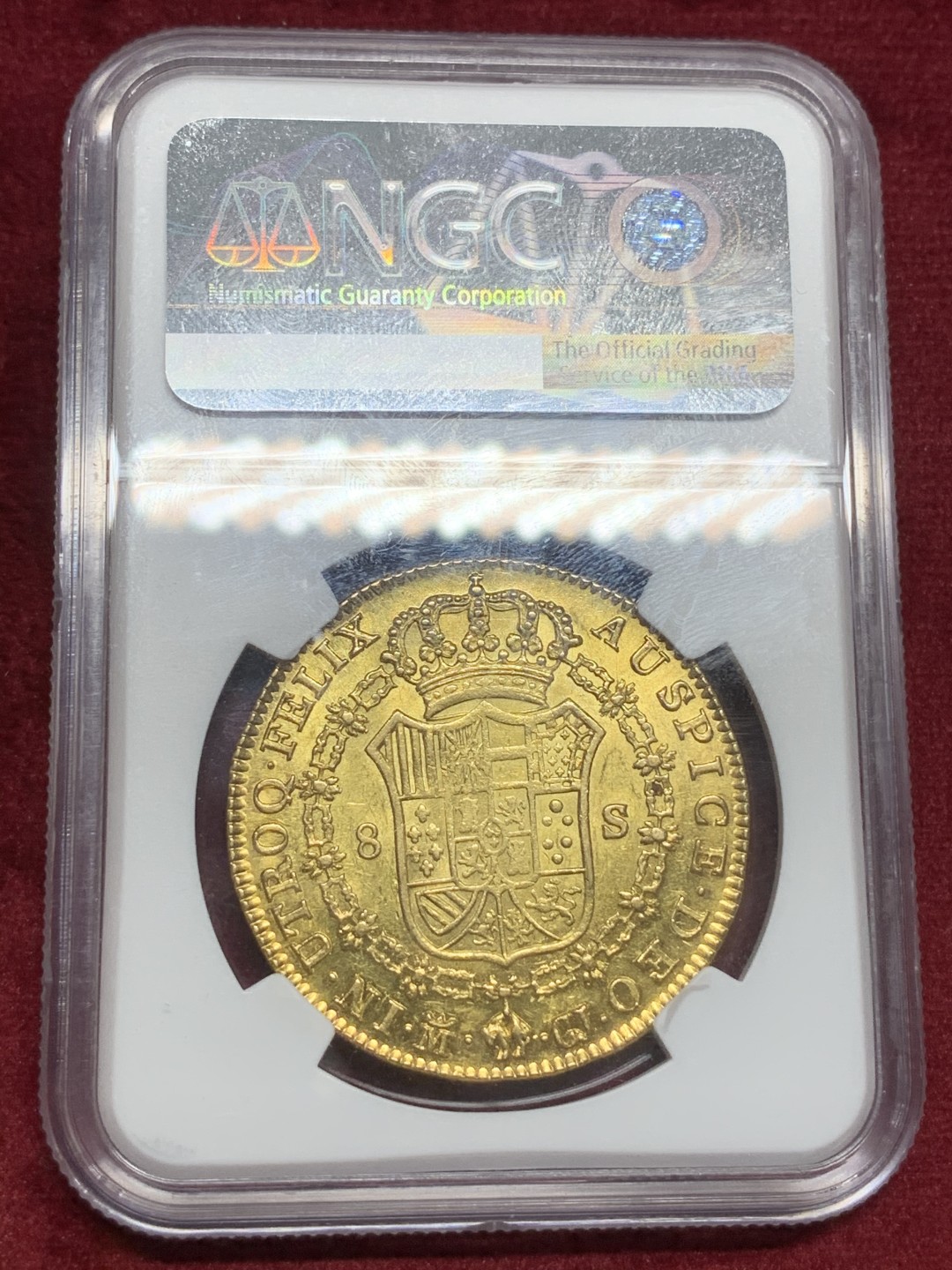 《竞宝斋》西.葡及其殖民地国家专场-第70场（全场不限金额包邮） NGC-AU58 西班牙本土 1814年 费迪南七世 8埃斯库多 大金币 马德里造币厂 罕见 ms状态 背面镜面 克劳斯目录XF40  5000刀 藏家必备