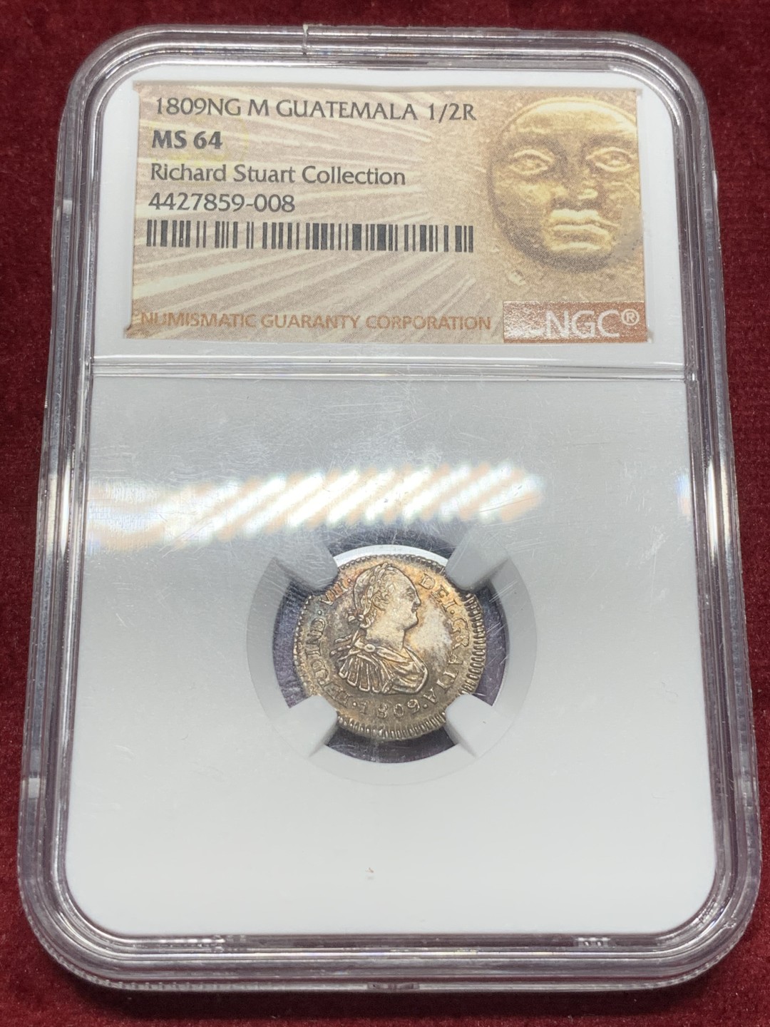 《竞宝斋》西.葡及其殖民地国家专场-第70场（全场不限金额包邮） NGC-MS64  危地马拉 双柱 费迪南七世 1809 1/2 里亚尔 理查德名人旧藏  五彩包浆 小币中的战斗机