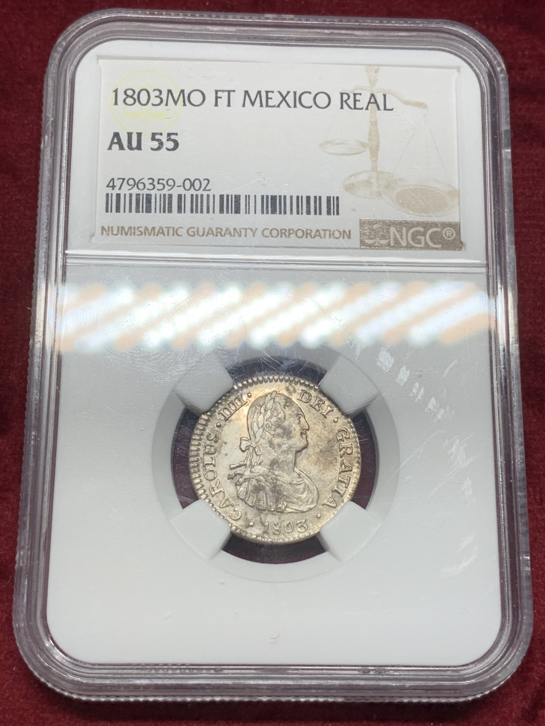 《竞宝斋》西.葡及其殖民地国家专场-第70场（全场不限金额包邮） NGC-AU55 墨西哥卡洛斯四世 1803年 1里亚尔银币 原味原光 小耗子 好品难得