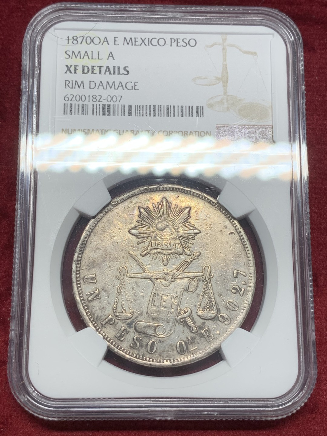 《竞宝斋》西.葡及其殖民地国家专场-第70场（全场不限金额包邮） NGC-XFD 墨西哥天平鹰洋 1870年 1比索 小A版 银币  少见的OA厂 天平