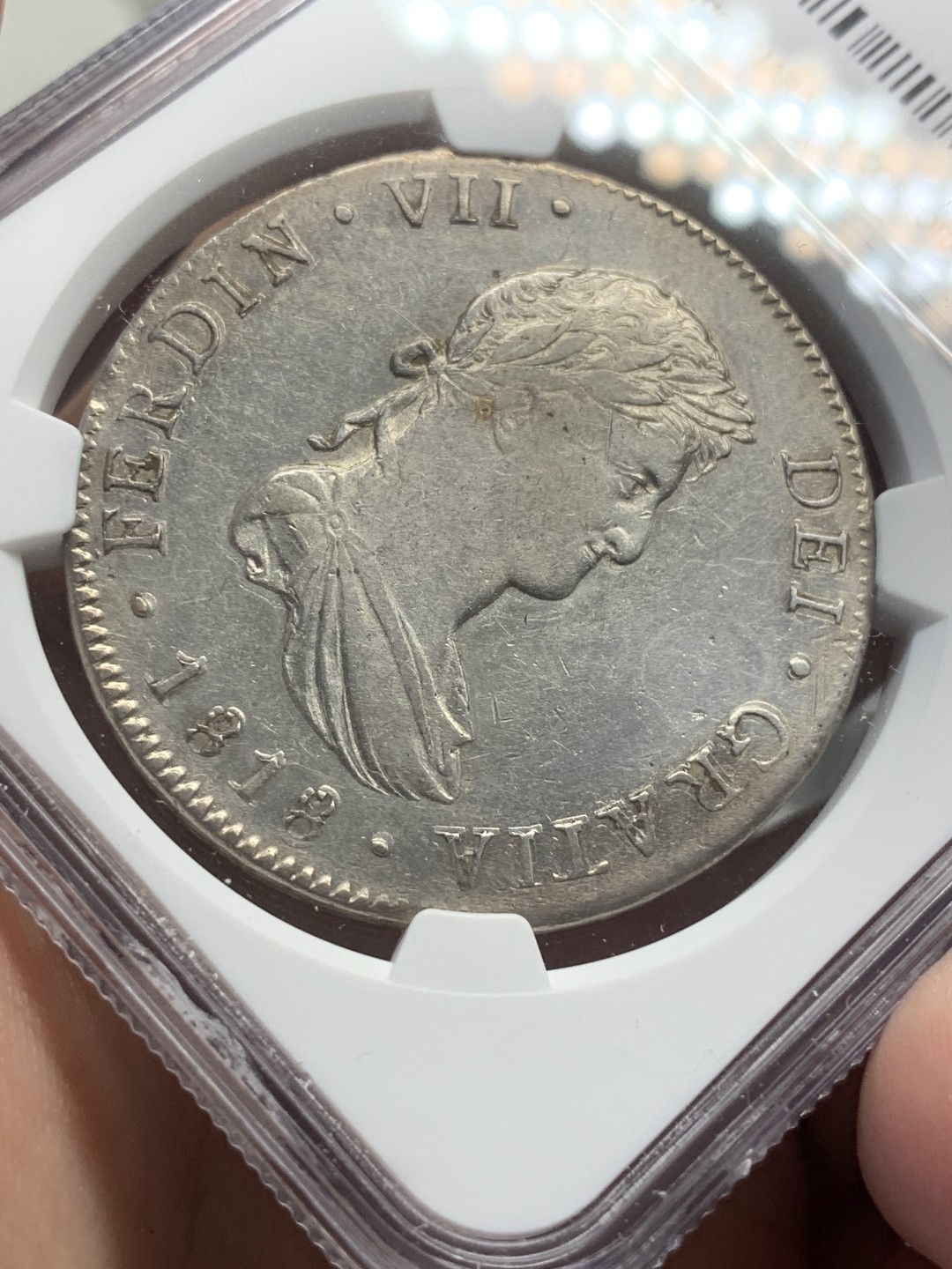 《竞宝斋》西.葡及其殖民地国家专场-第70场（全场不限金额包邮） NGC-XFD  墨西哥双柱 费迪南七世 1818年 双柱大银币  双面深打 状态可以