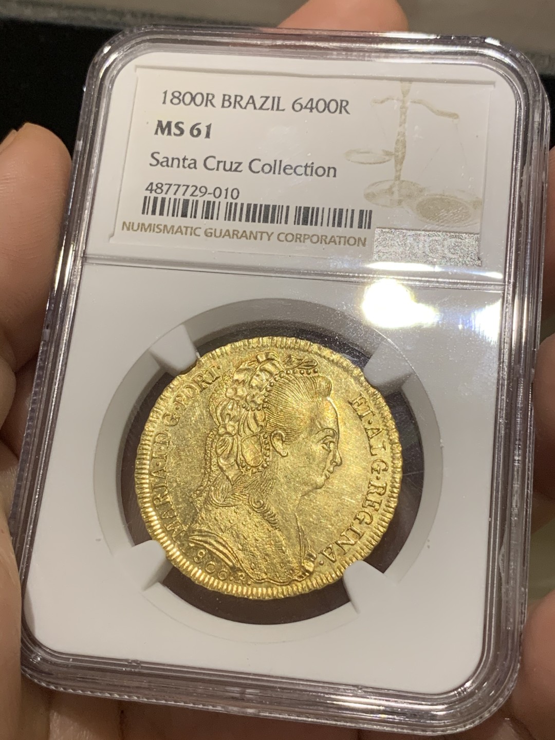 《竞宝斋》西.葡及其殖民地国家专场-第70场（全场不限金额包邮） NGC MS61 葡属 巴西1800年玛丽亚一世女王6400瑞斯金币，14.34克，名家旧藏，正背面深打略带PL感