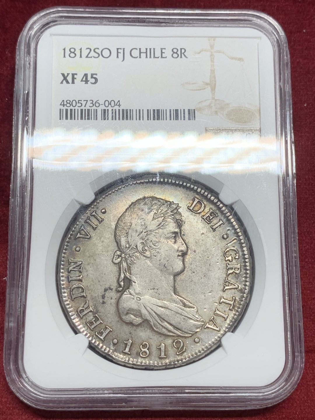 《竞宝斋》西.葡及其殖民地国家专场-第70场（全场不限金额包邮） NGC-XF45 智利！费迪南七世 1812年 8R双柱大银币 双柱易得 智利难求
