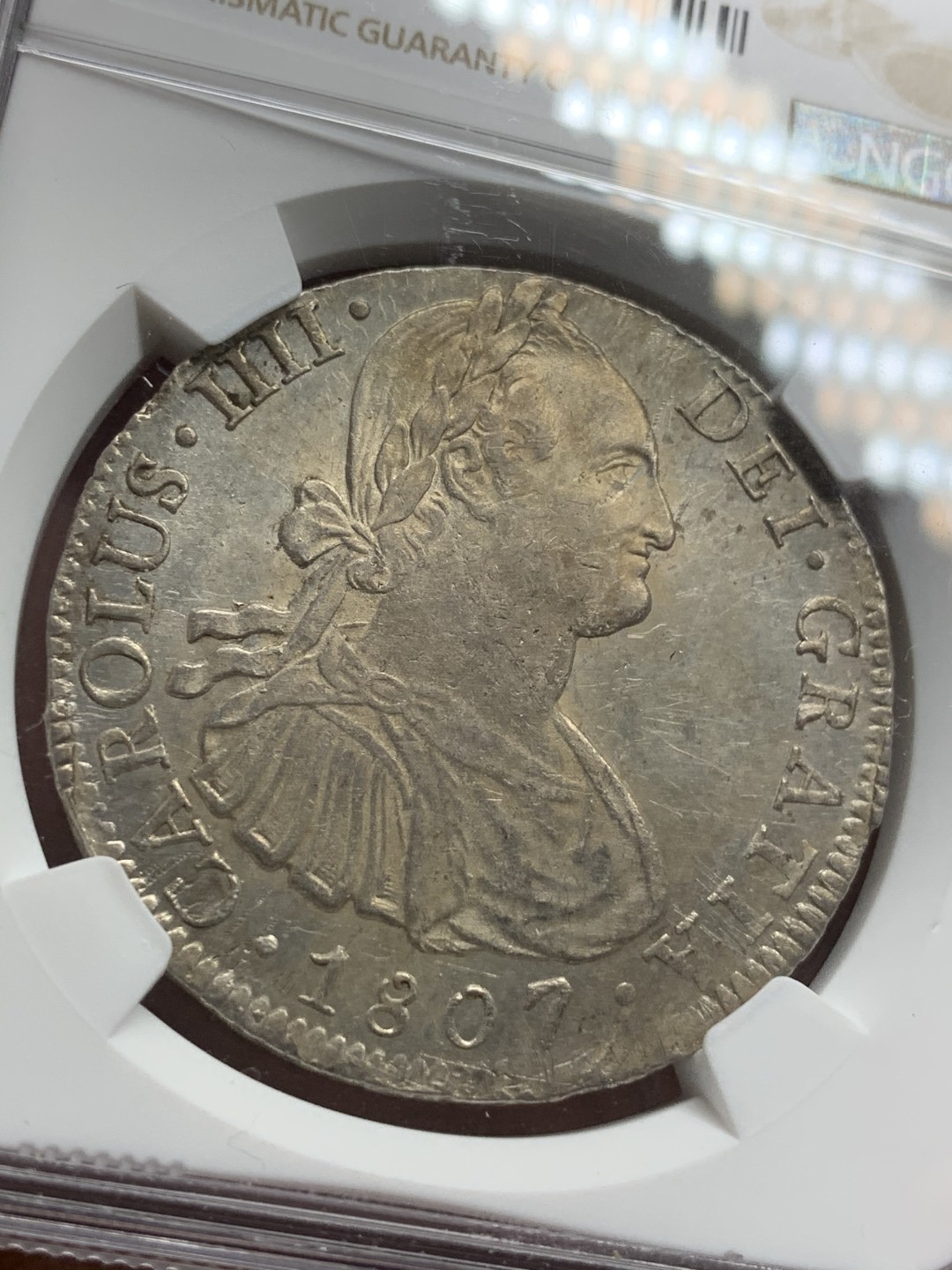 《竞宝斋》西.葡及其殖民地国家专场-第70场（全场不限金额包邮） NGC-AUD 墨西哥 卡洛斯四世 1807年 8里亚尔双柱银币 打制细节都不错 可惜有细丝划痕