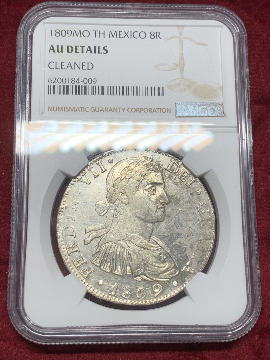 《竞宝斋》西.葡及其殖民地国家专场-第70场（全场不限金额包邮） NGC-AUD  墨西哥双柱 费七 1809年 双柱大银币 原光深打 性价比高