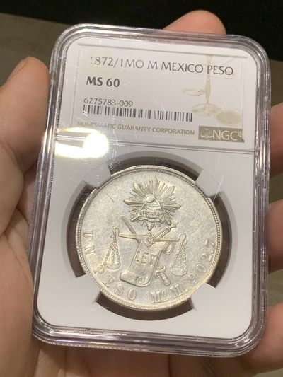 《竞宝斋》西.葡及其殖民地国家专场-第70场（全场不限金额包邮） - NGC MS60 墨西哥 1872/1 年骑字版 天平鹰洋 底板光洁 打制均匀 值得收藏