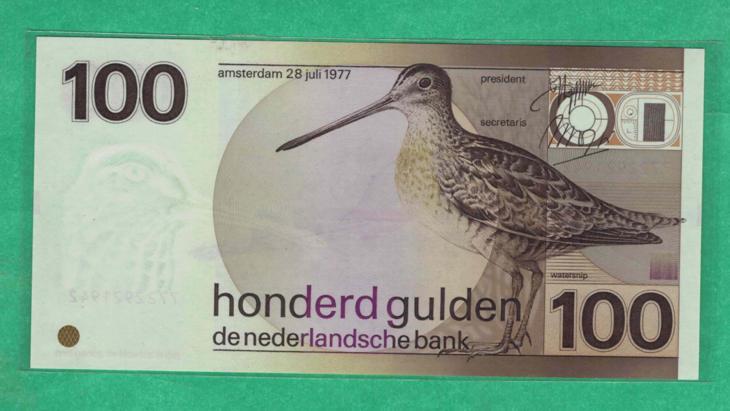荷兰100盾纸币 1977年版 1981年 克劳斯目录P-97a 实物图 UNC
