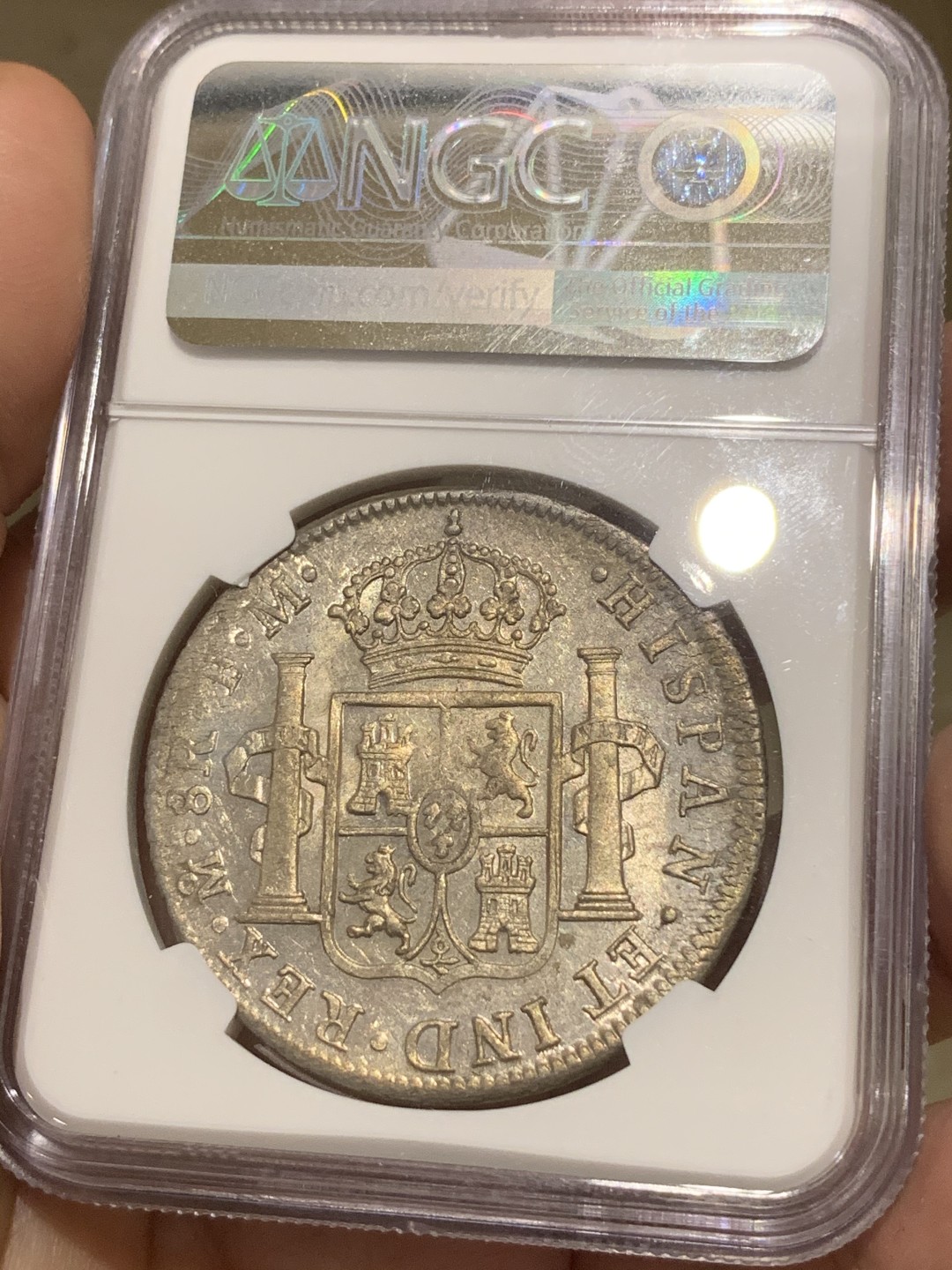 《竞宝斋》西.葡及其殖民地国家专场-第70场（全场不限金额包邮） NGC-AU58 墨西哥双柱 卡四 1796年  早期 8R双柱大银币 原味深打 底板好