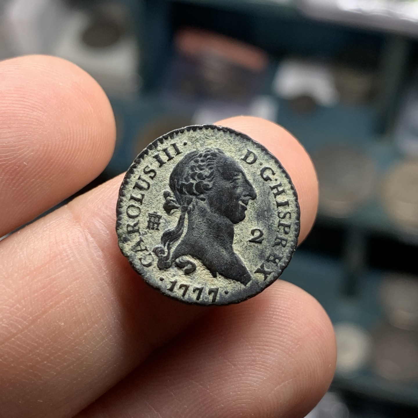 《竞宝斋》西.葡及其殖民地国家专场-第70场（全场不限金额包邮） 超高细节 西班牙 1777年 卡洛斯三世 2M铜币 原味包浆 恰到好处的显示 打制剧中 人像完整