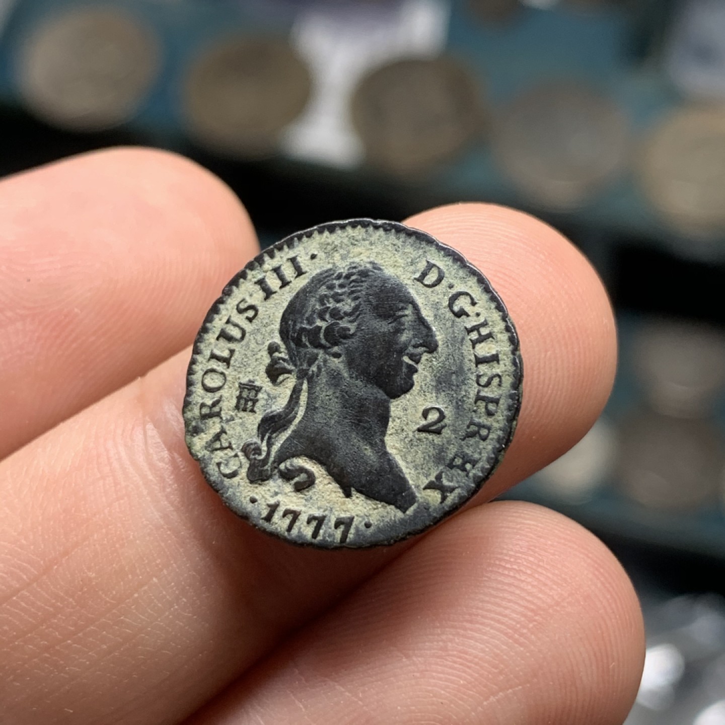 《竞宝斋》西.葡及其殖民地国家专场-第70场（全场不限金额包邮） 超高细节 西班牙 1777年 卡洛斯三世 2M铜币 原味包浆 恰到好处的显示 打制剧中 人像完整