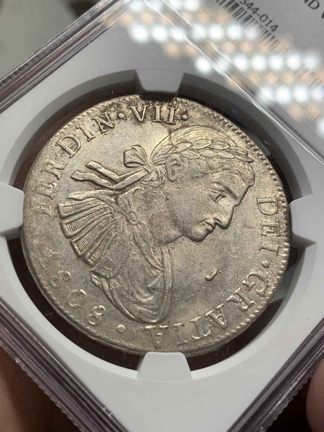 《竞宝斋》西.葡及其殖民地国家专场-第70场（全场不限金额包邮） NGC-MS60 墨西哥 费迪南七世 1808年 8里亚尔大银币 过渡年份 不是卡洛斯四世的1808 比较难得 