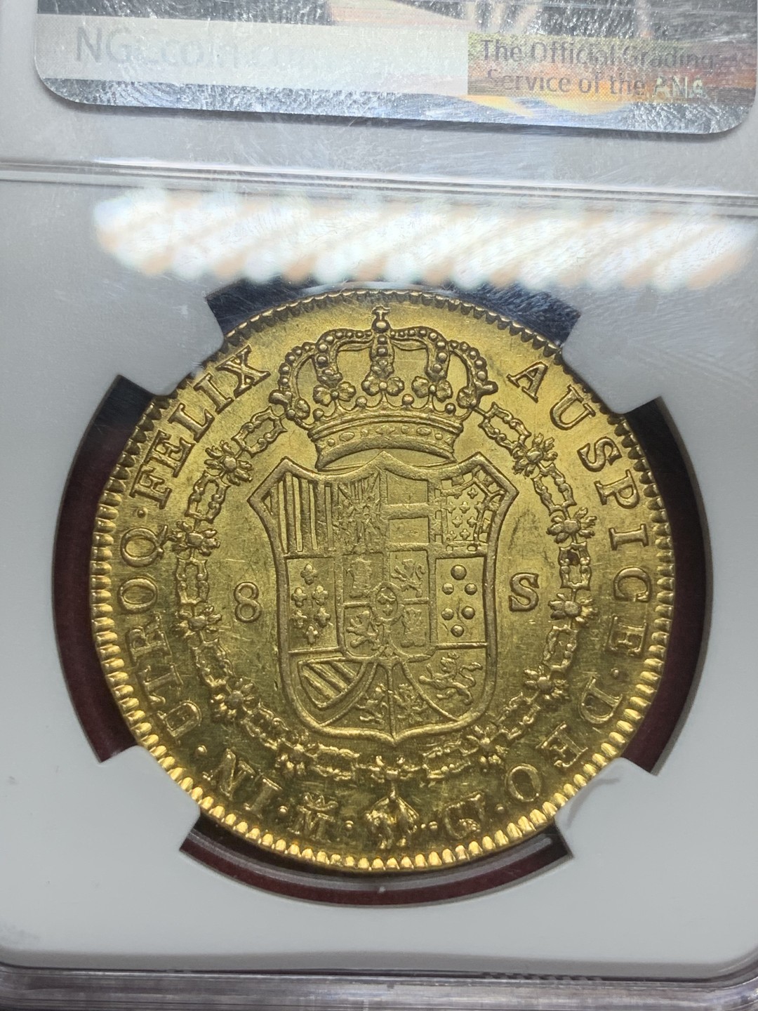 《竞宝斋》西.葡及其殖民地国家专场-第70场（全场不限金额包邮） NGC-AU58 西班牙本土 1814年 费迪南七世 8埃斯库多 大金币 马德里造币厂 罕见 ms状态 背面镜面 克劳斯目录XF40  5000刀 藏家必备