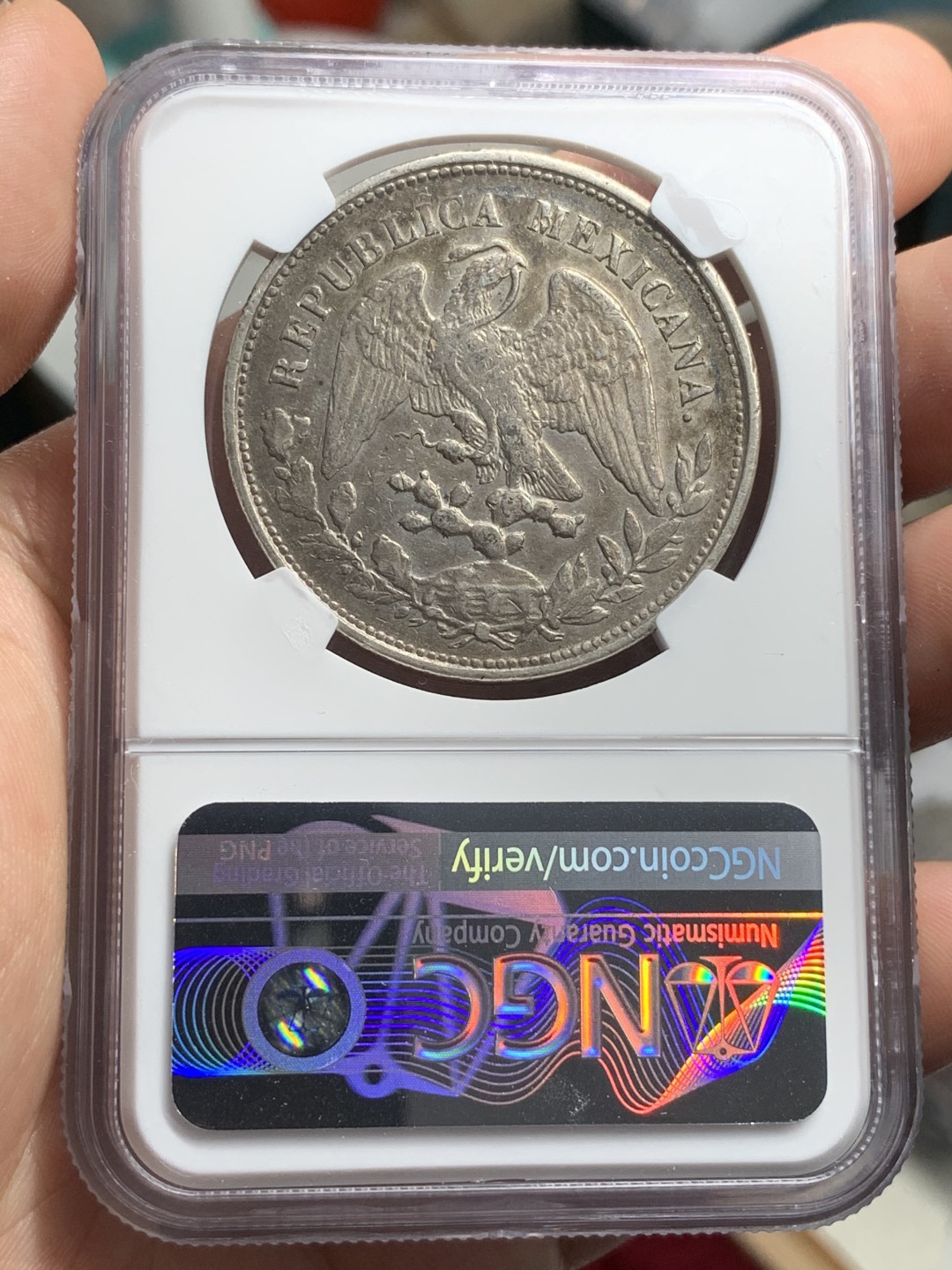 《竞宝斋》西.葡及其殖民地国家专场-第70场（全场不限金额包邮） NGC AUD 墨西哥 1903年MO AM版 直边 鹰洋银币原味老包浆 双面均匀