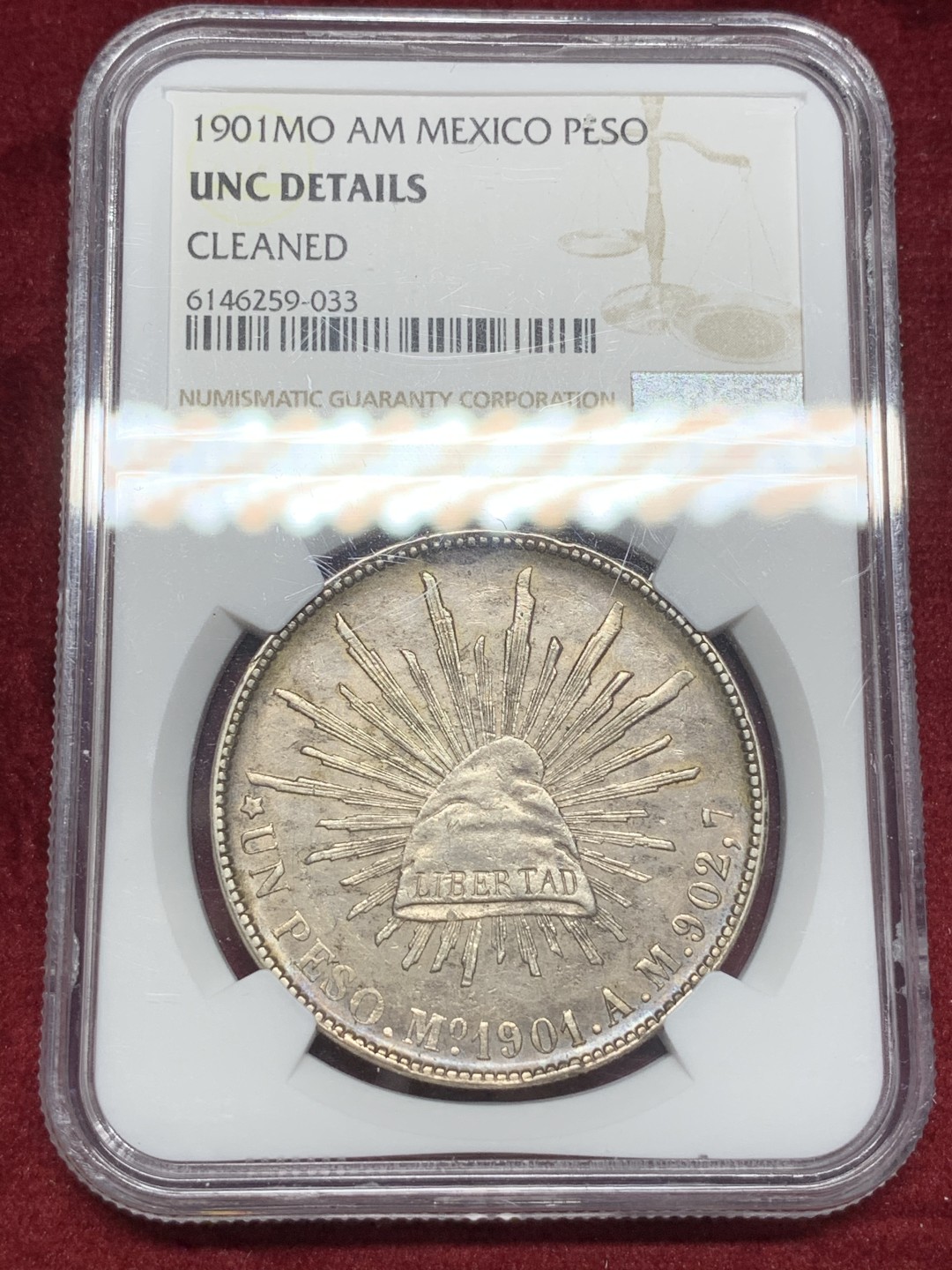 《竞宝斋》西.葡及其殖民地国家专场-第70场（全场不限金额包邮） NGC-UNCD 墨西哥 大飞鹰  1901年 1比索银币  原味五彩包浆