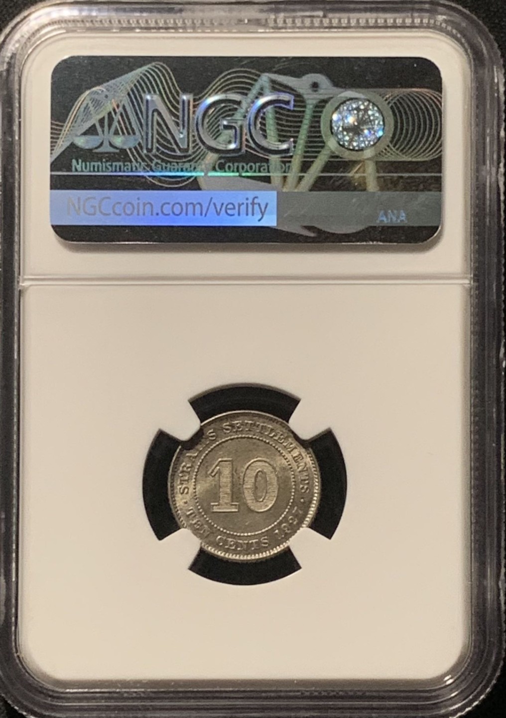 紫瑗钱币——第244期拍卖 海峡殖民地 1927年 乔治五世 10分 银币 NGC MS64