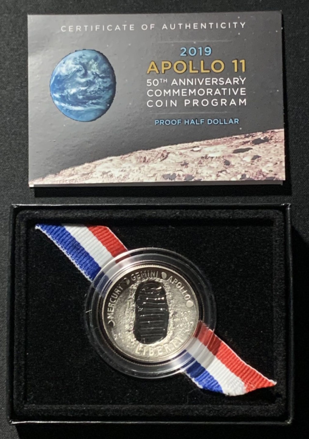紫瑗钱币——第260期拍卖 美国 2019年 登陆月球50周年 阿波罗11号 50美分 半美元 精制 原盒证书