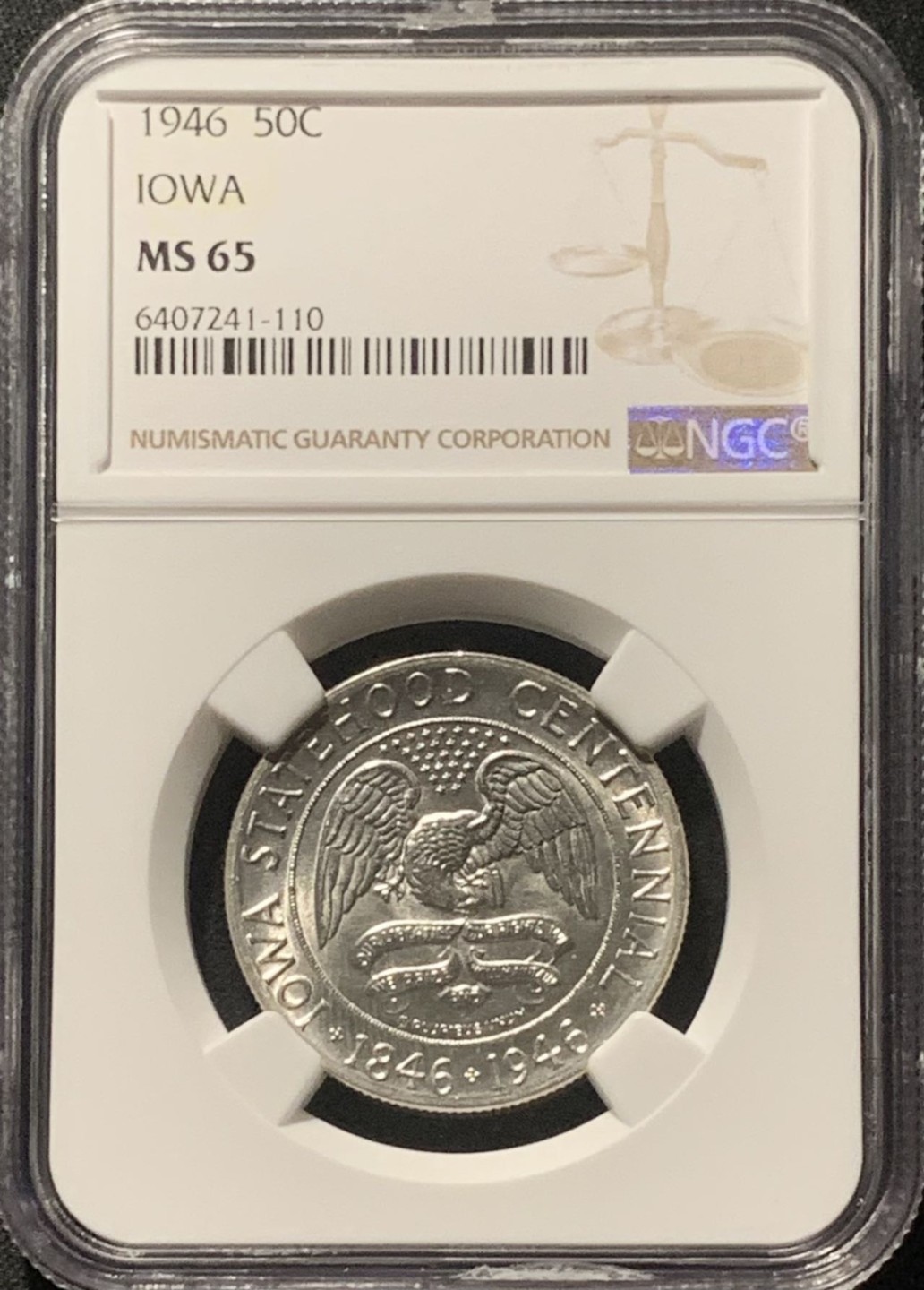 紫瑗钱币——第244期拍卖 美国 1946年 爱荷华州 50美分 纪念币 银币 NGC MS65