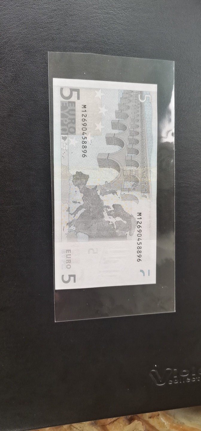 欧盟纸币Euro 一签5欧元纸币 M冠葡萄牙版 全新UNC