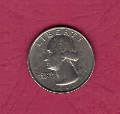 美国1991年25分 1/4元 流通品          - 美国1991年25分 1/4元 流通品         