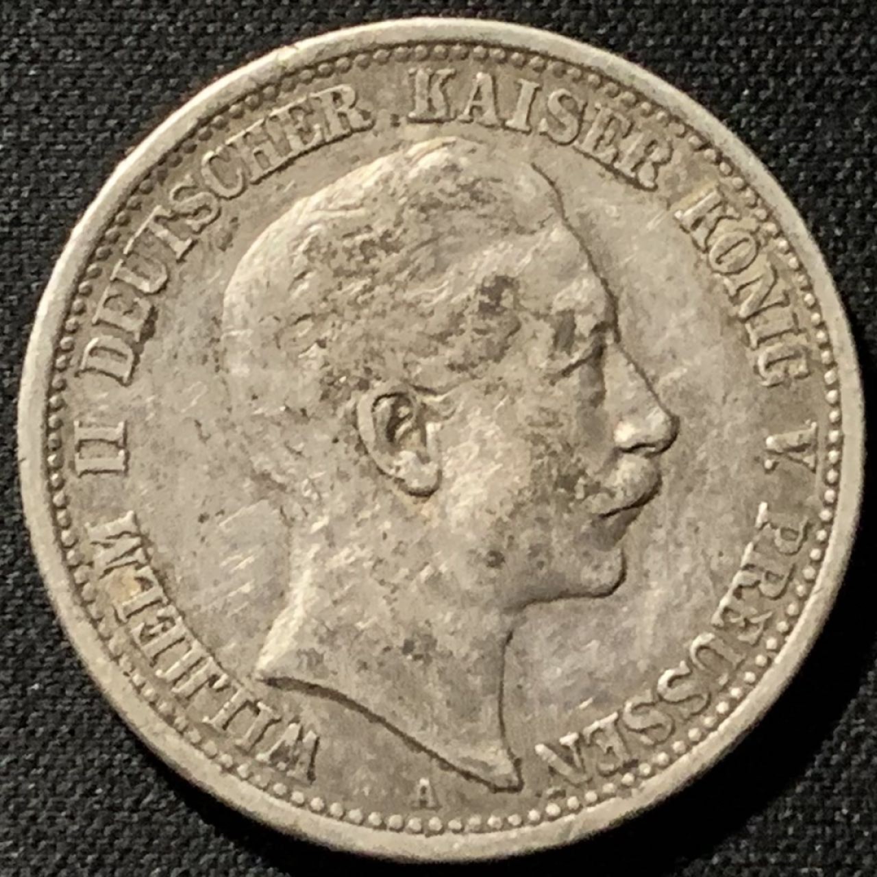 紫瑗钱币——第206期拍卖 德国 普鲁士 1907年 威廉二世 2马克 11.11克 0.9银