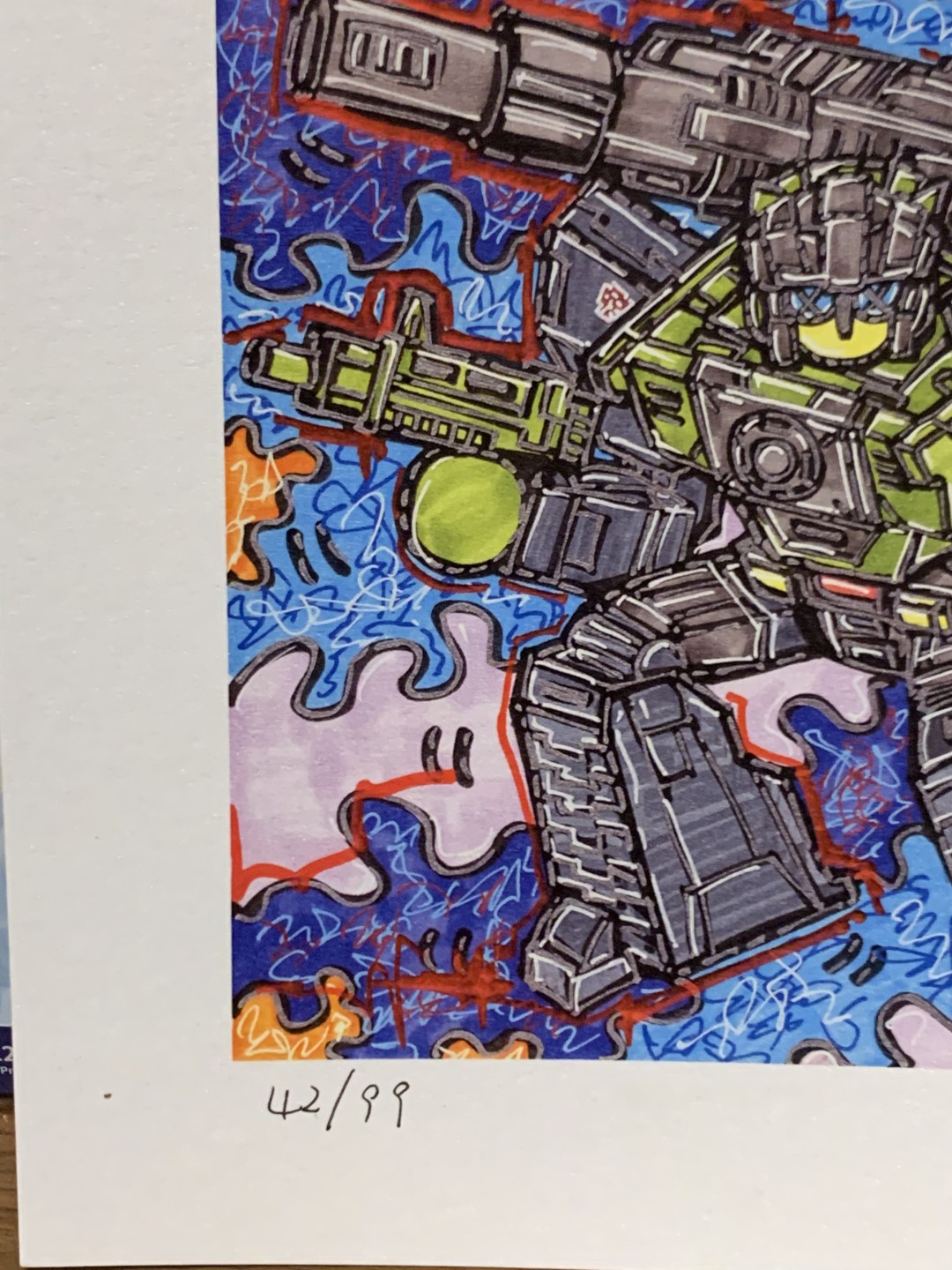 零元拍：歪歪亲笔签名 OWSON系列限量插画复制画《变形金刚系列：老顽固》，尺寸约22/22厘米，拍品不含镜框